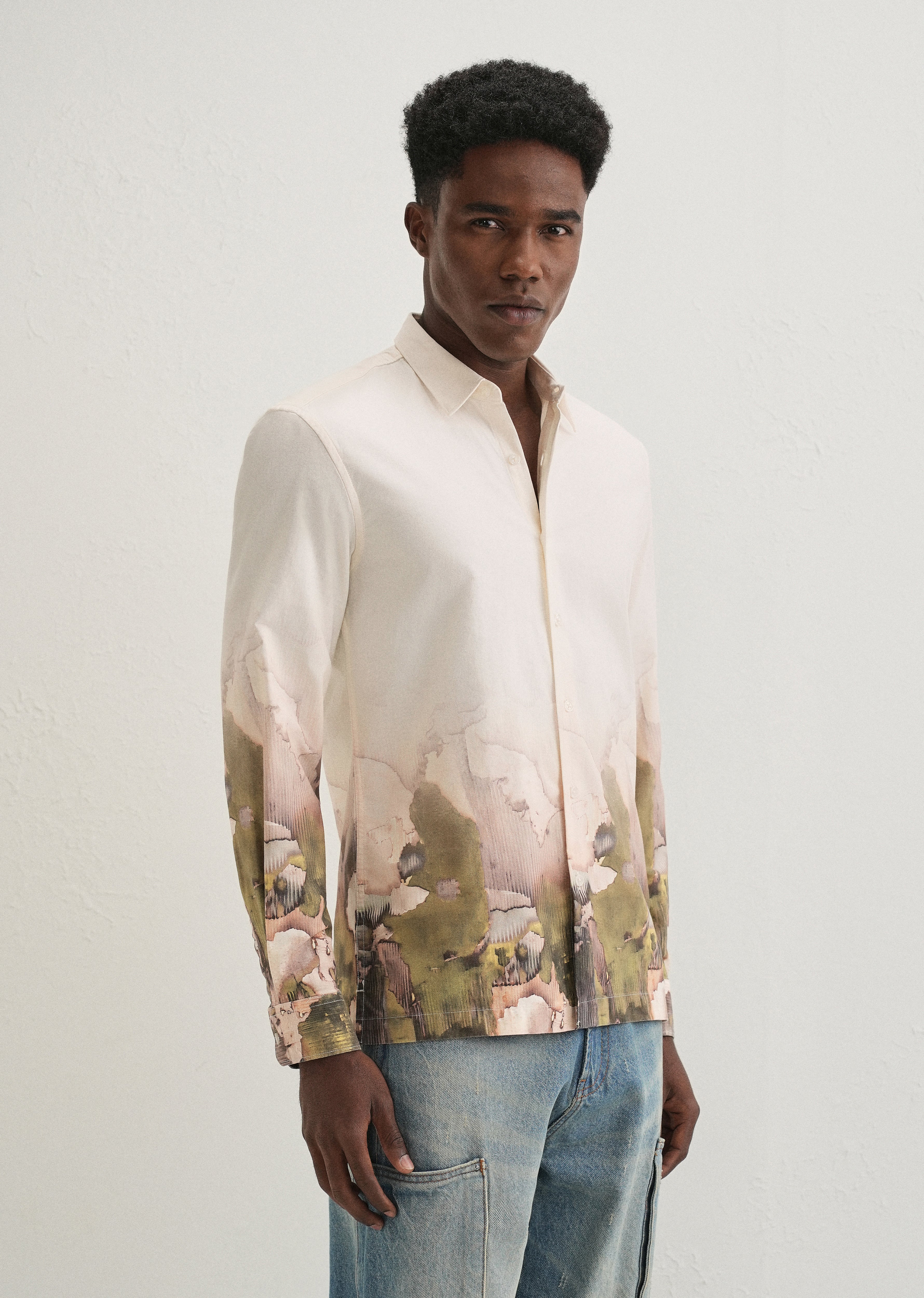 Beige Abstract Linear Printed Shirt