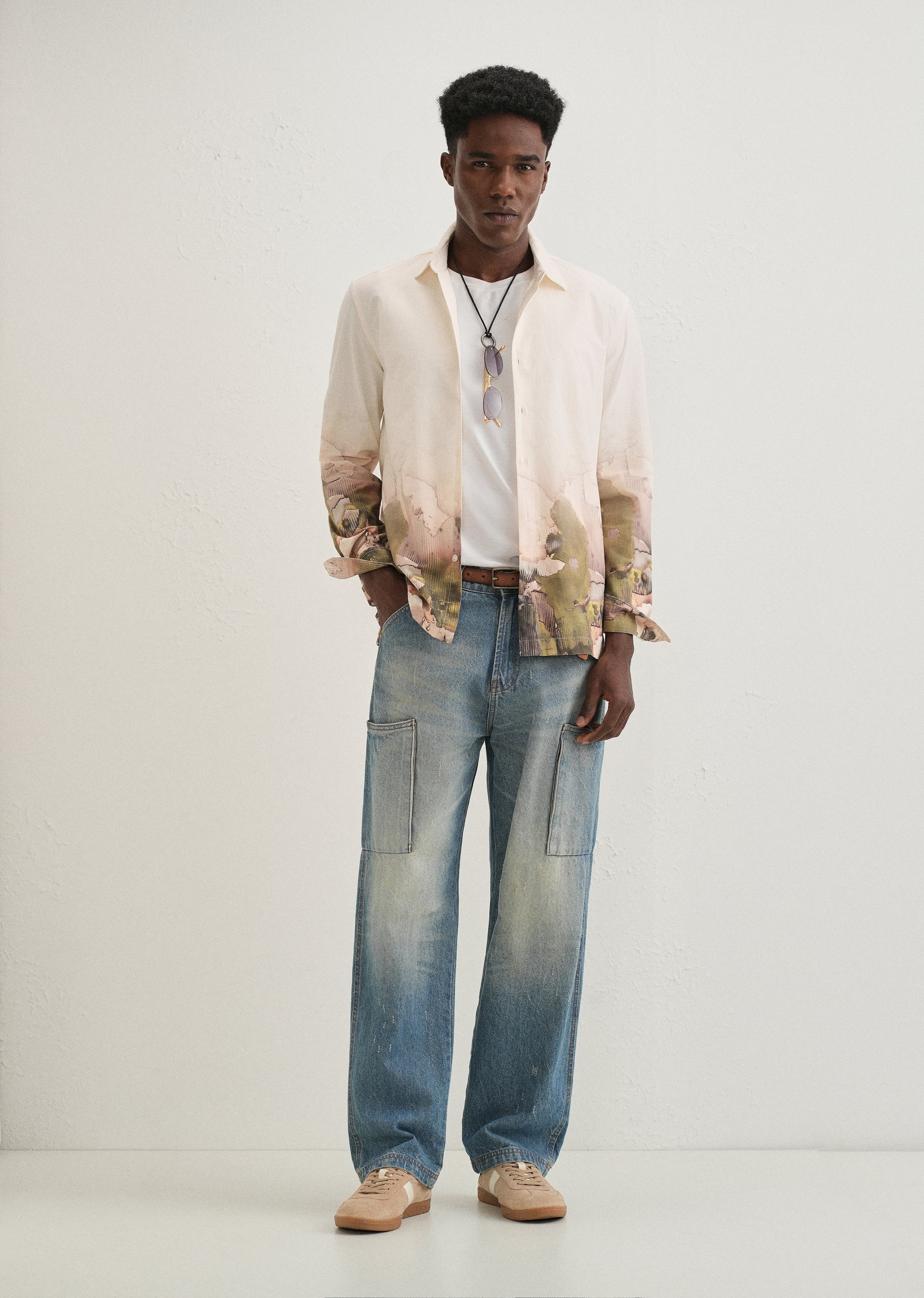 Beige Abstract Linear Printed Shirt
