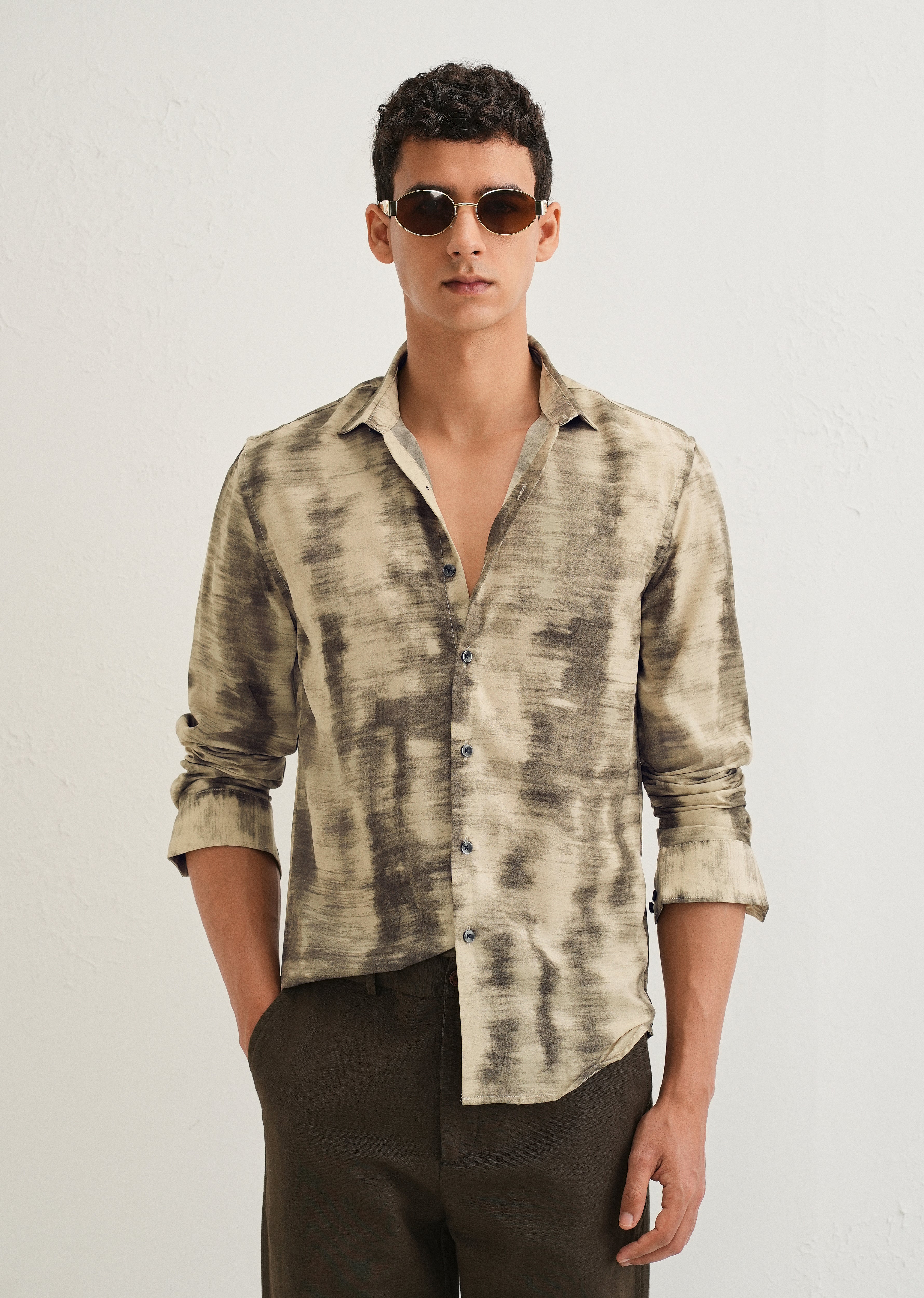 Beige Abstract Printed Shirt
