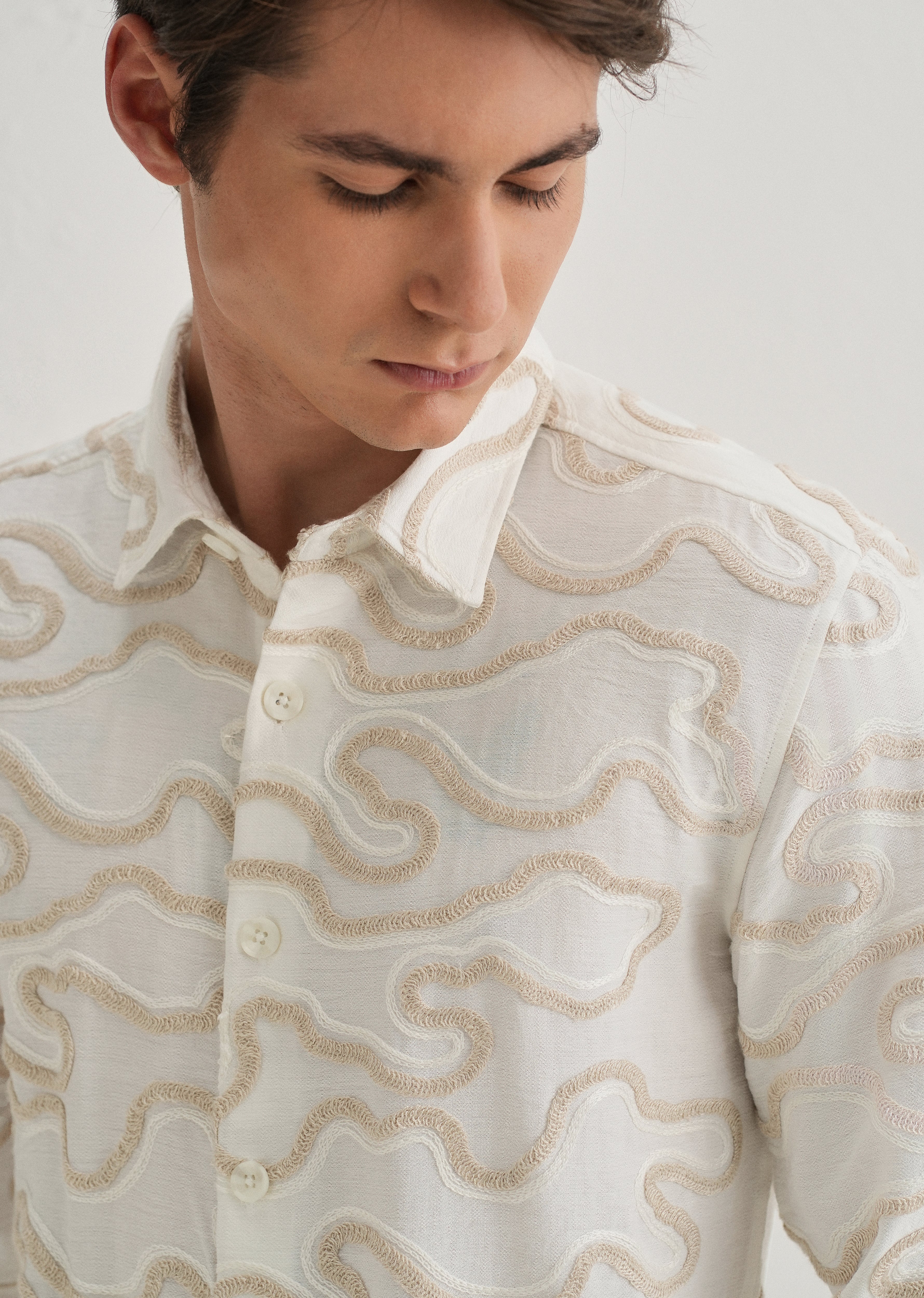 Beige Artistic Abstract Embroidery Shirt