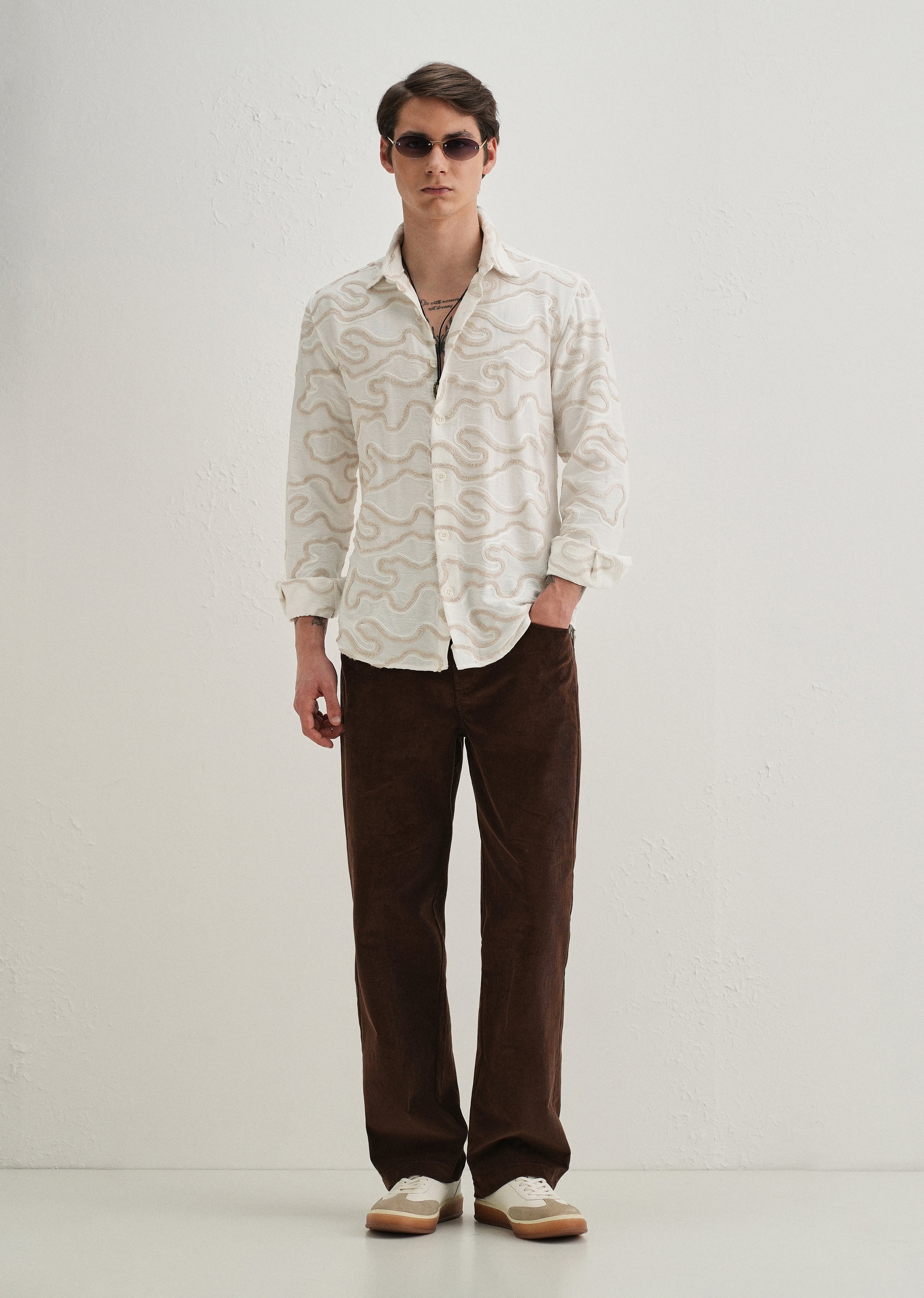 Beige Artistic Abstract Embroidery Shirt