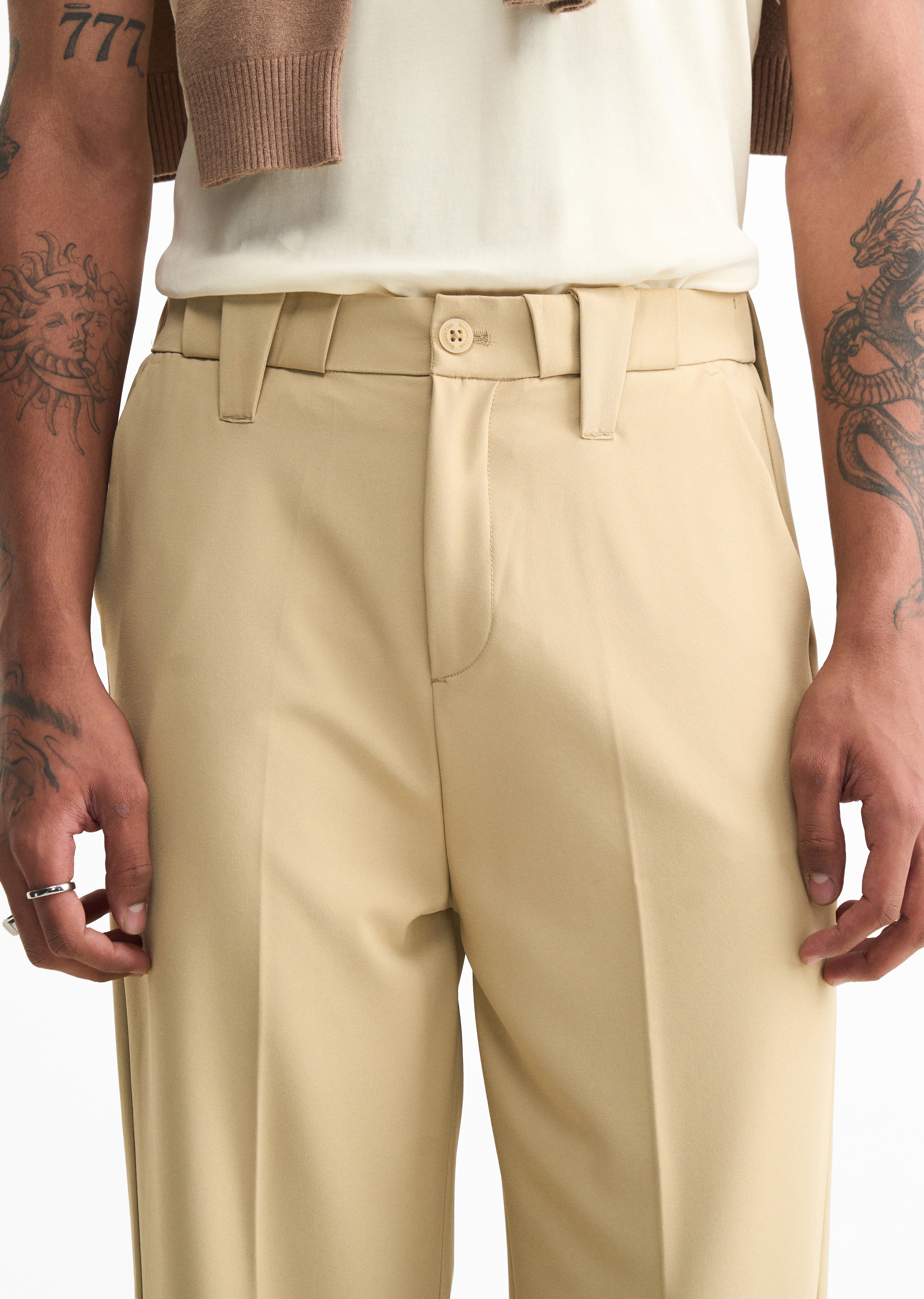 Beige Back Elastic Relaxed Fit Trouser