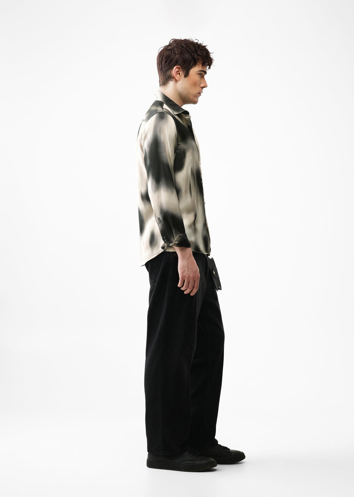Beige & Black Abstract Stripe Printed Shirt