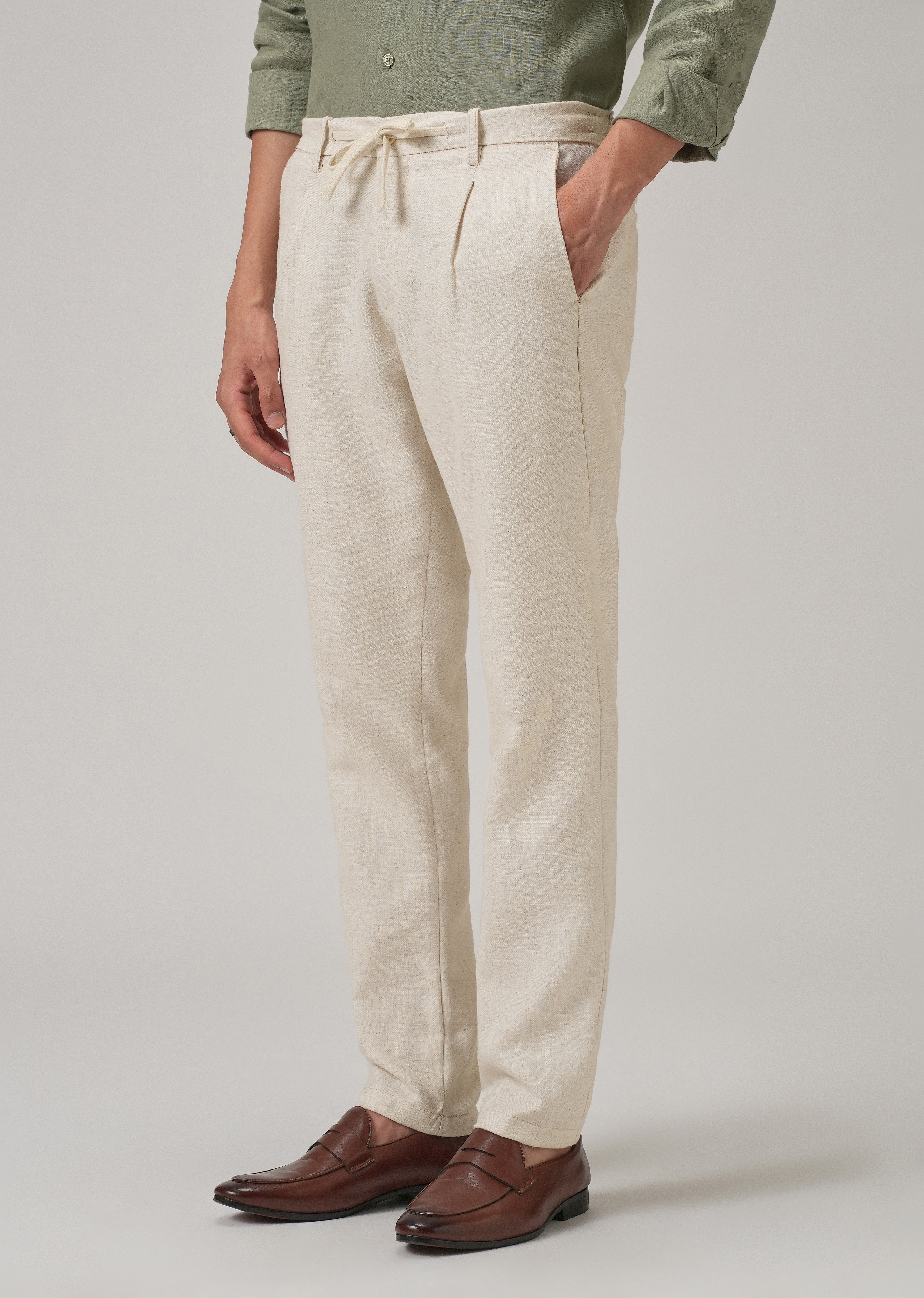 Beige Blended Linen Pant