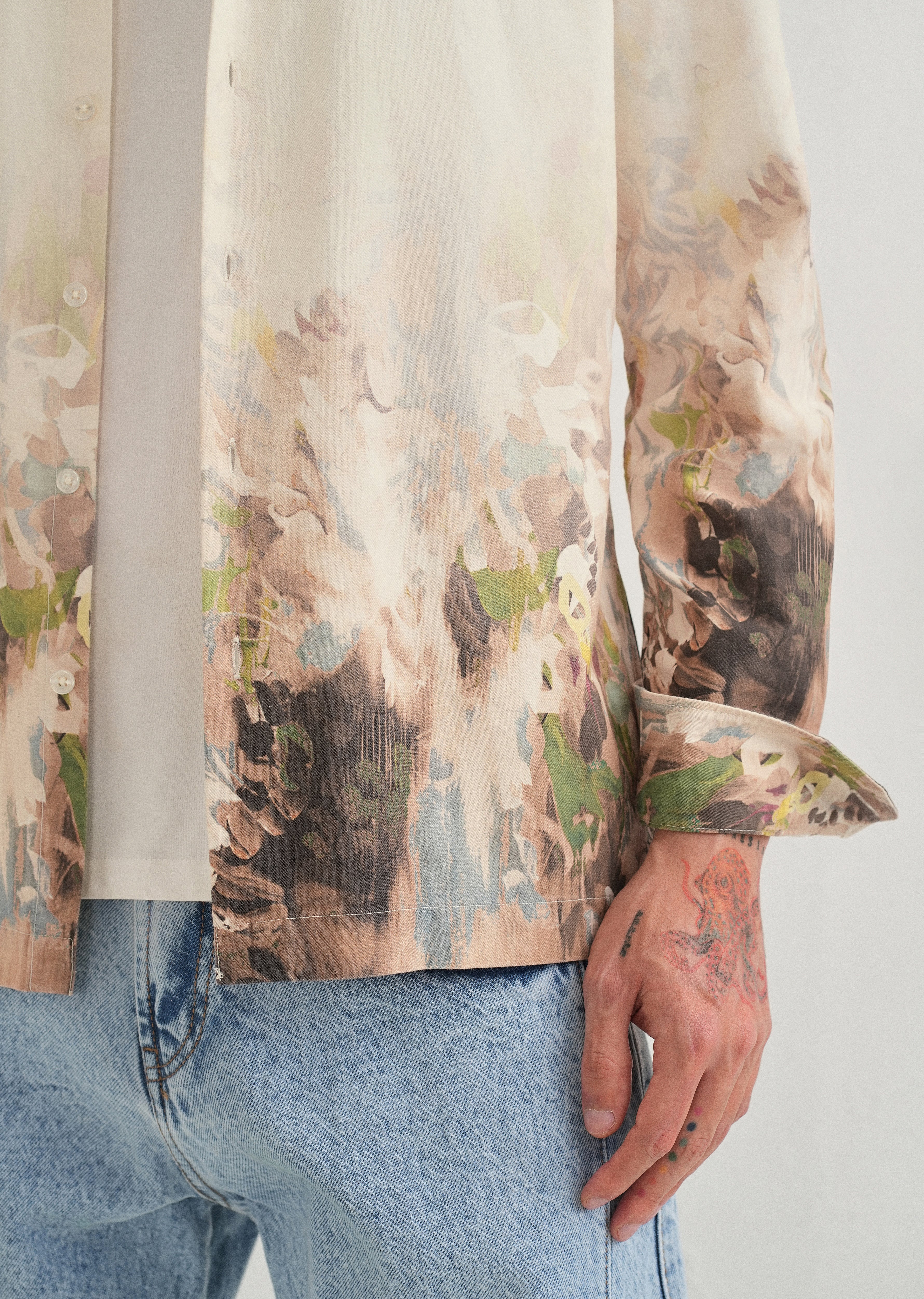 Beige Blue Abstract Printed Shirt
