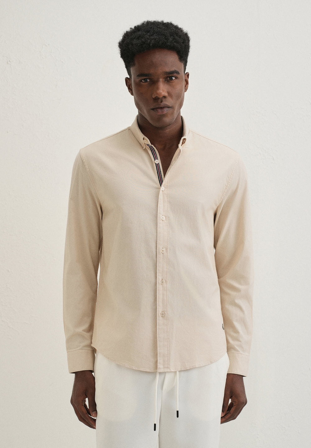 Beige Contrast Placket Shirt
