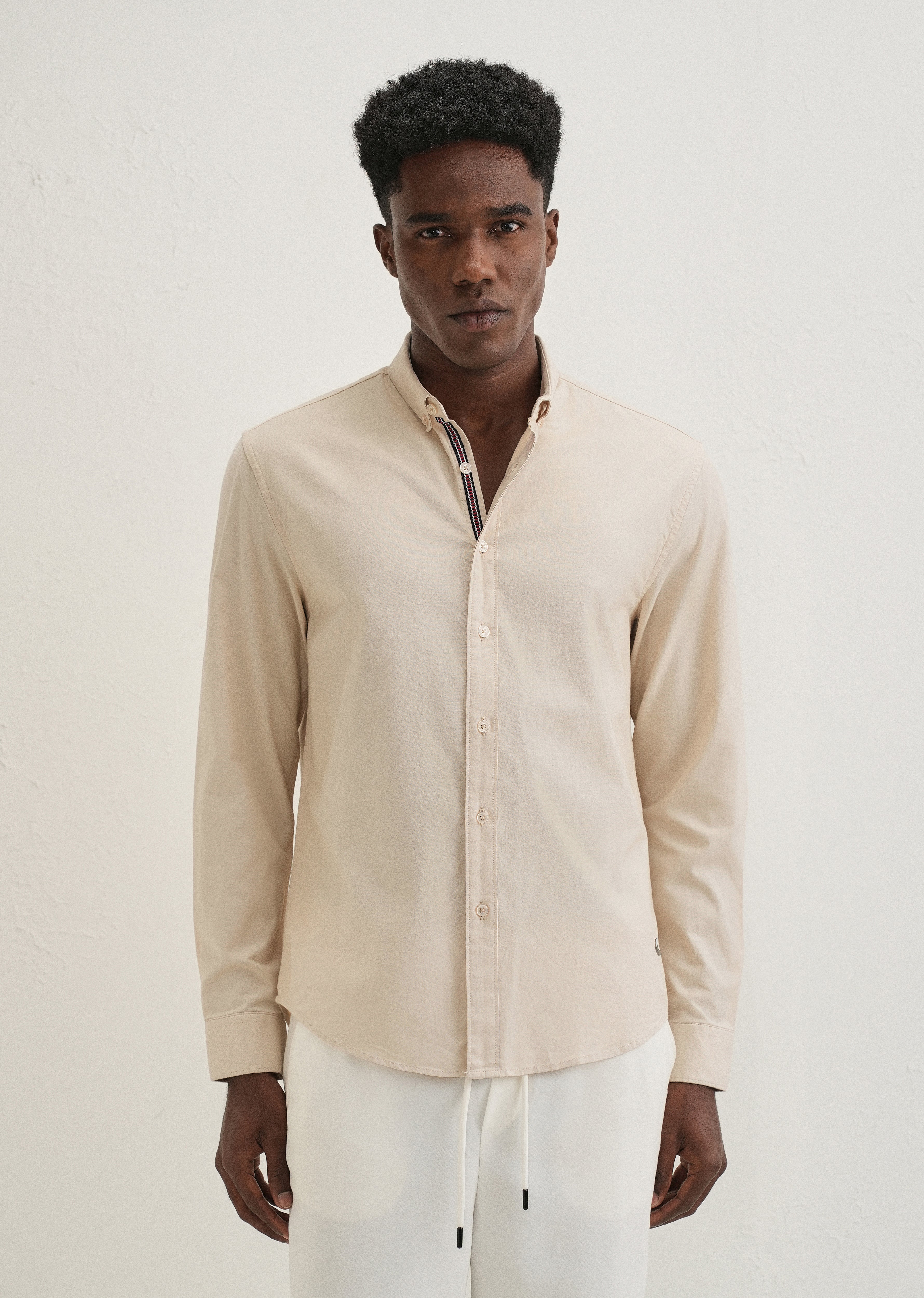 Beige Contrast Placket Shirt