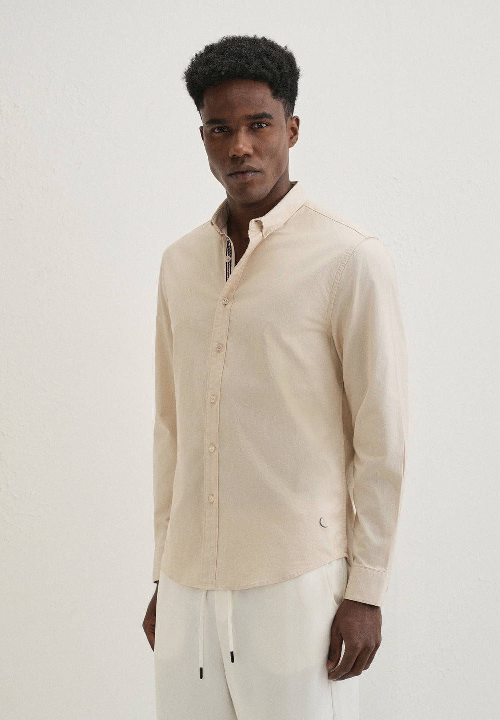 Beige Contrast Placket Shirt