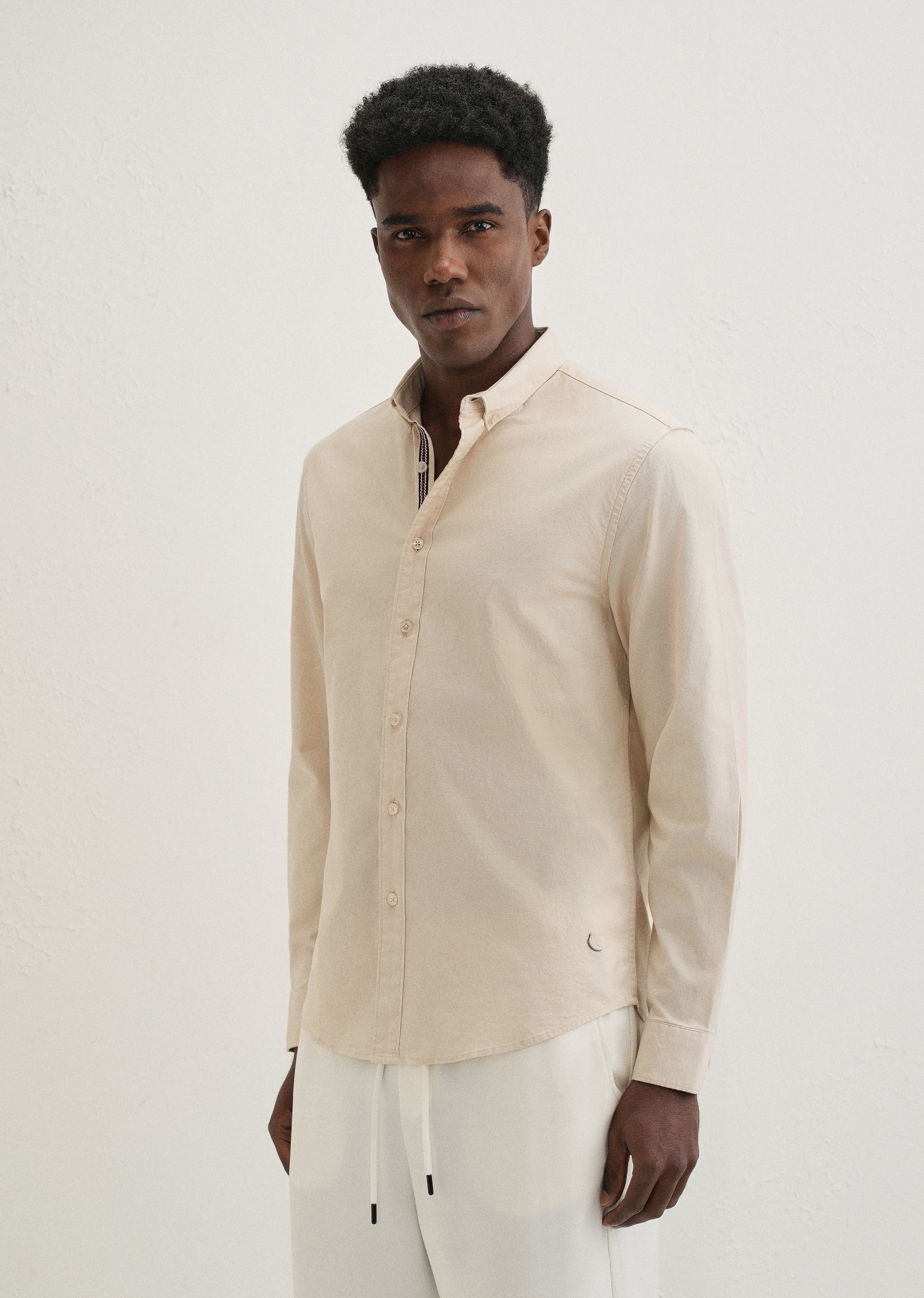 Beige Contrast Placket Shirt