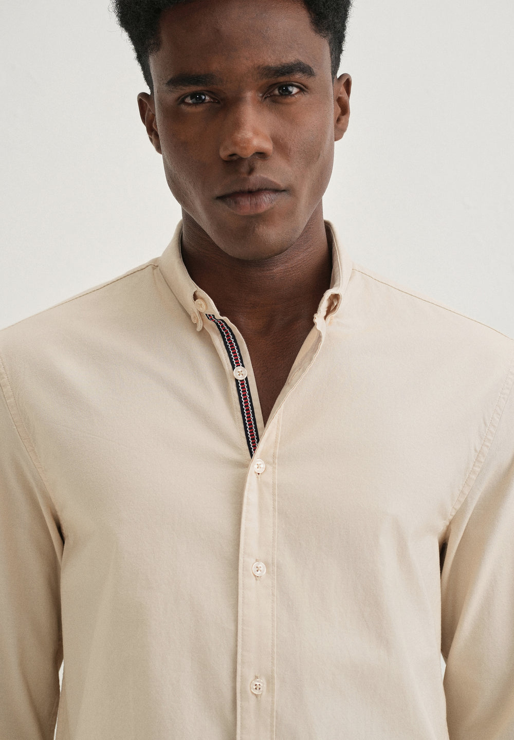 Beige Contrast Placket Shirt