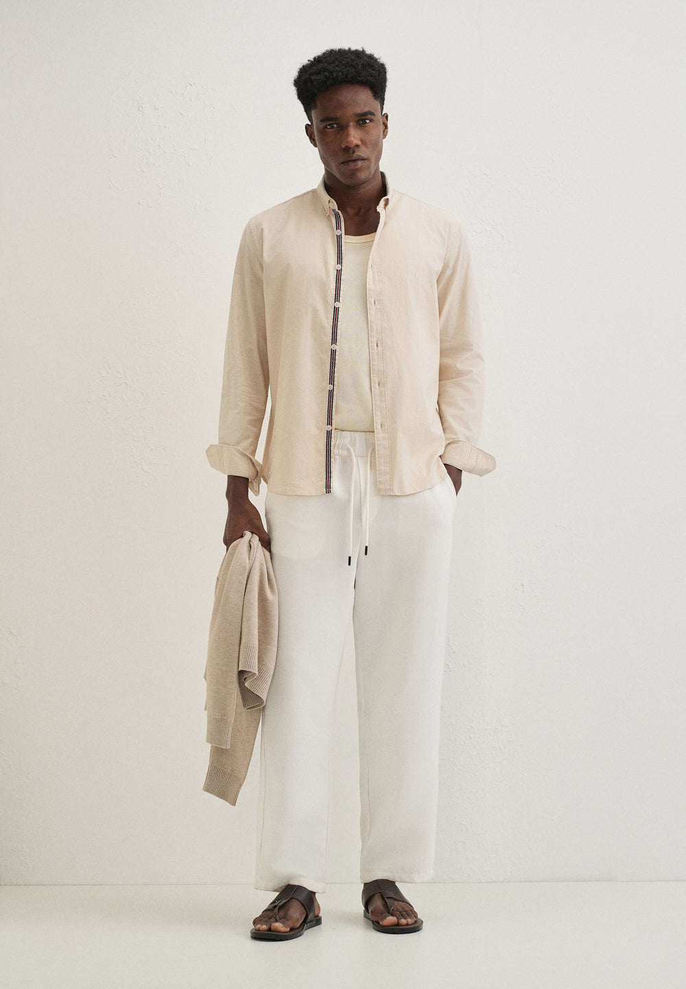 Beige Contrast Placket Shirt