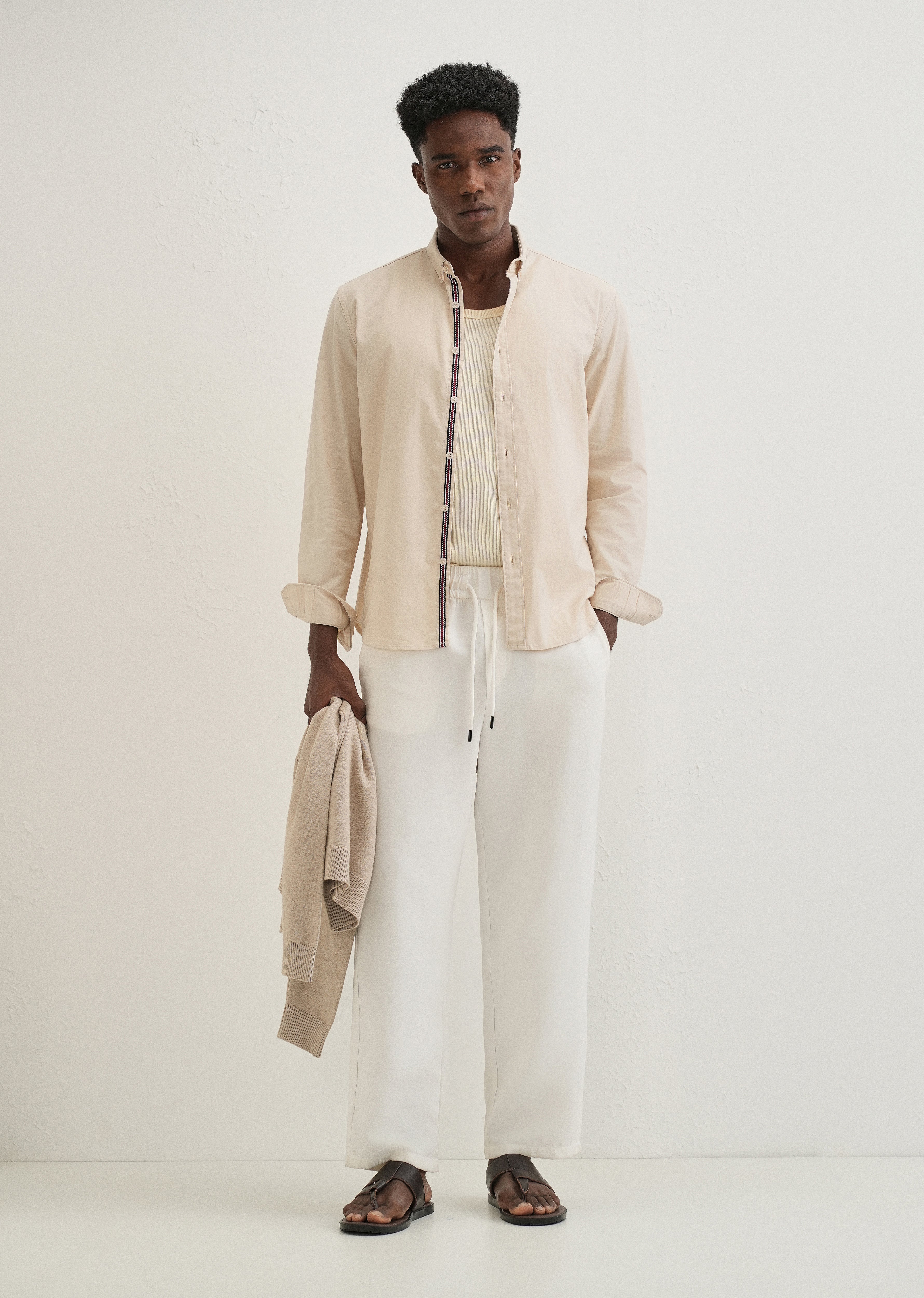 Beige Contrast Placket Shirt