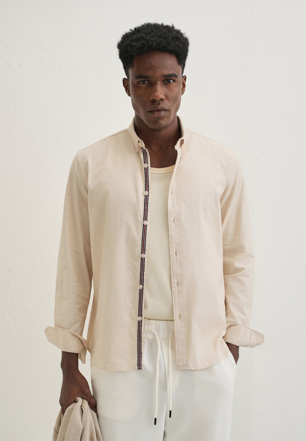 Beige Contrast Placket Shirt