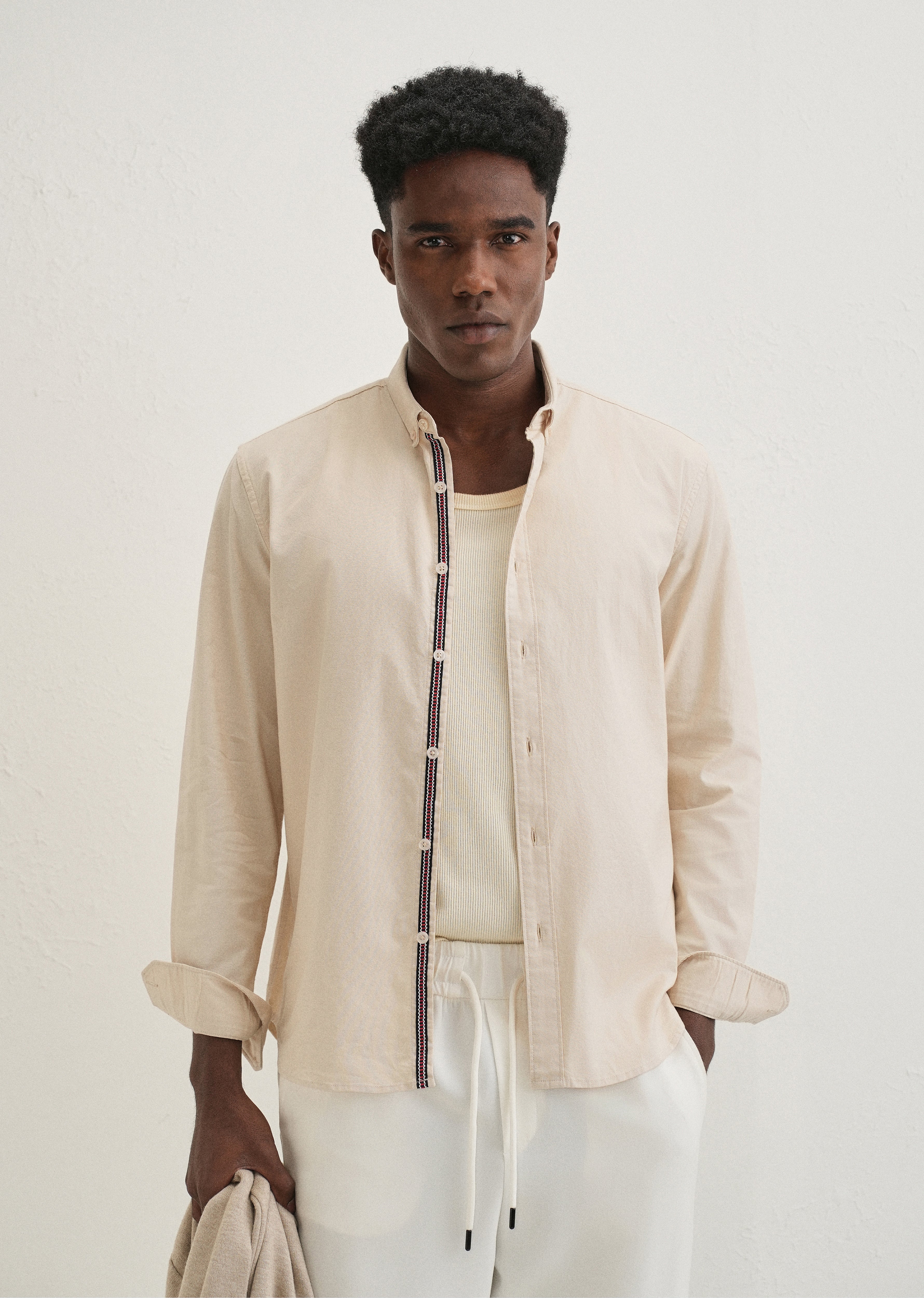 Beige Contrast Placket Shirt