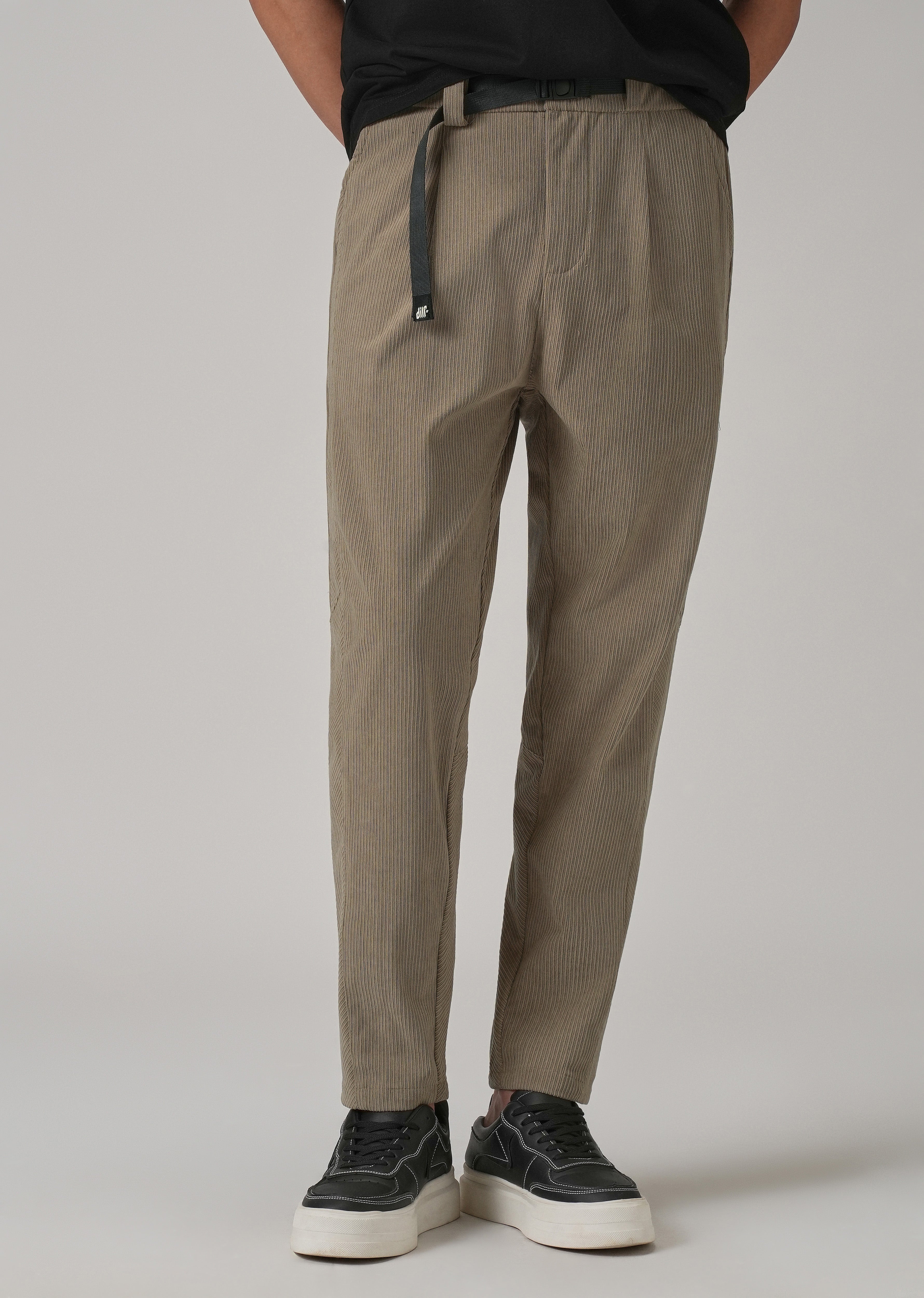 Beige Corduroy Belted Pant