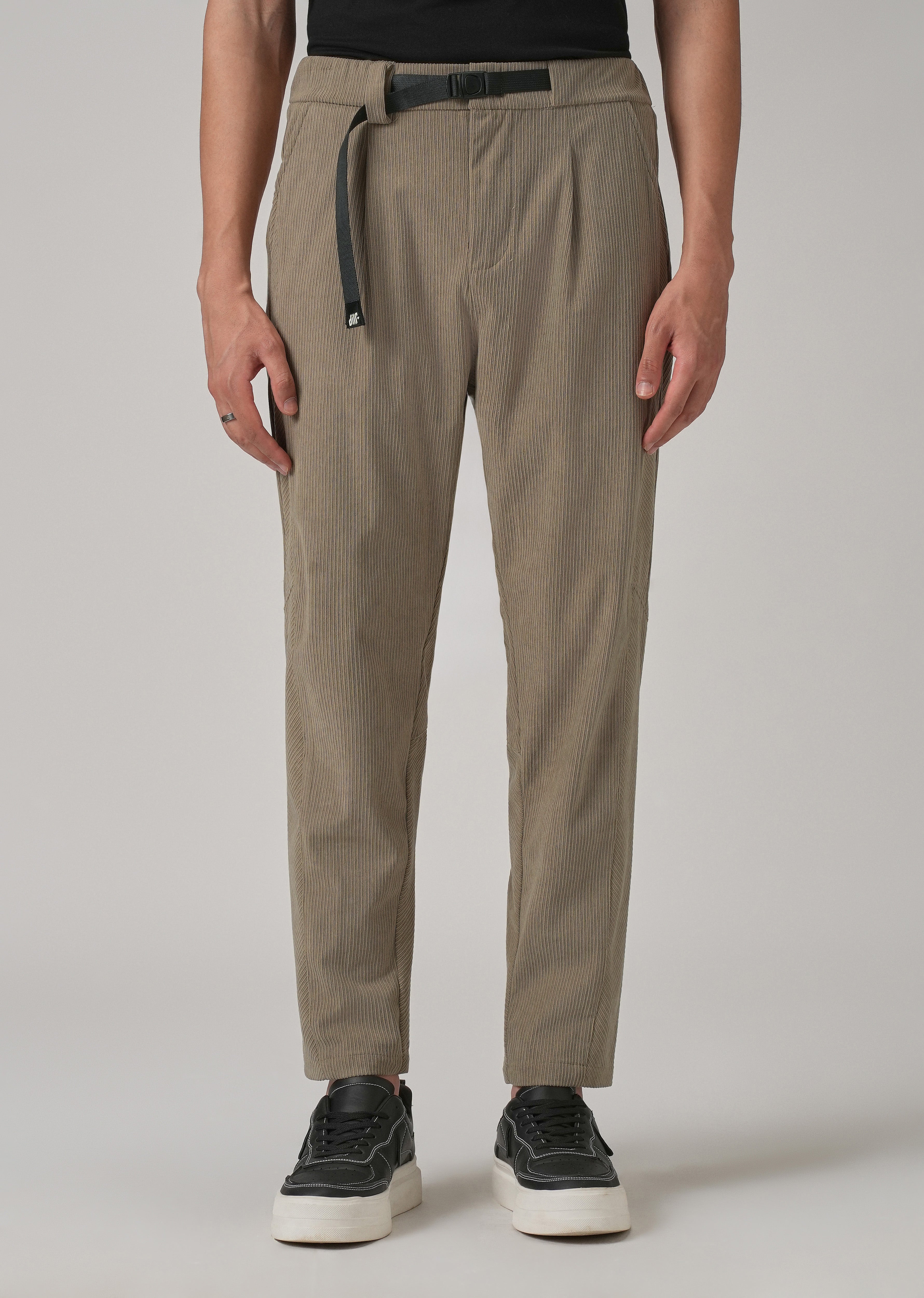 Beige Corduroy Belted Pant