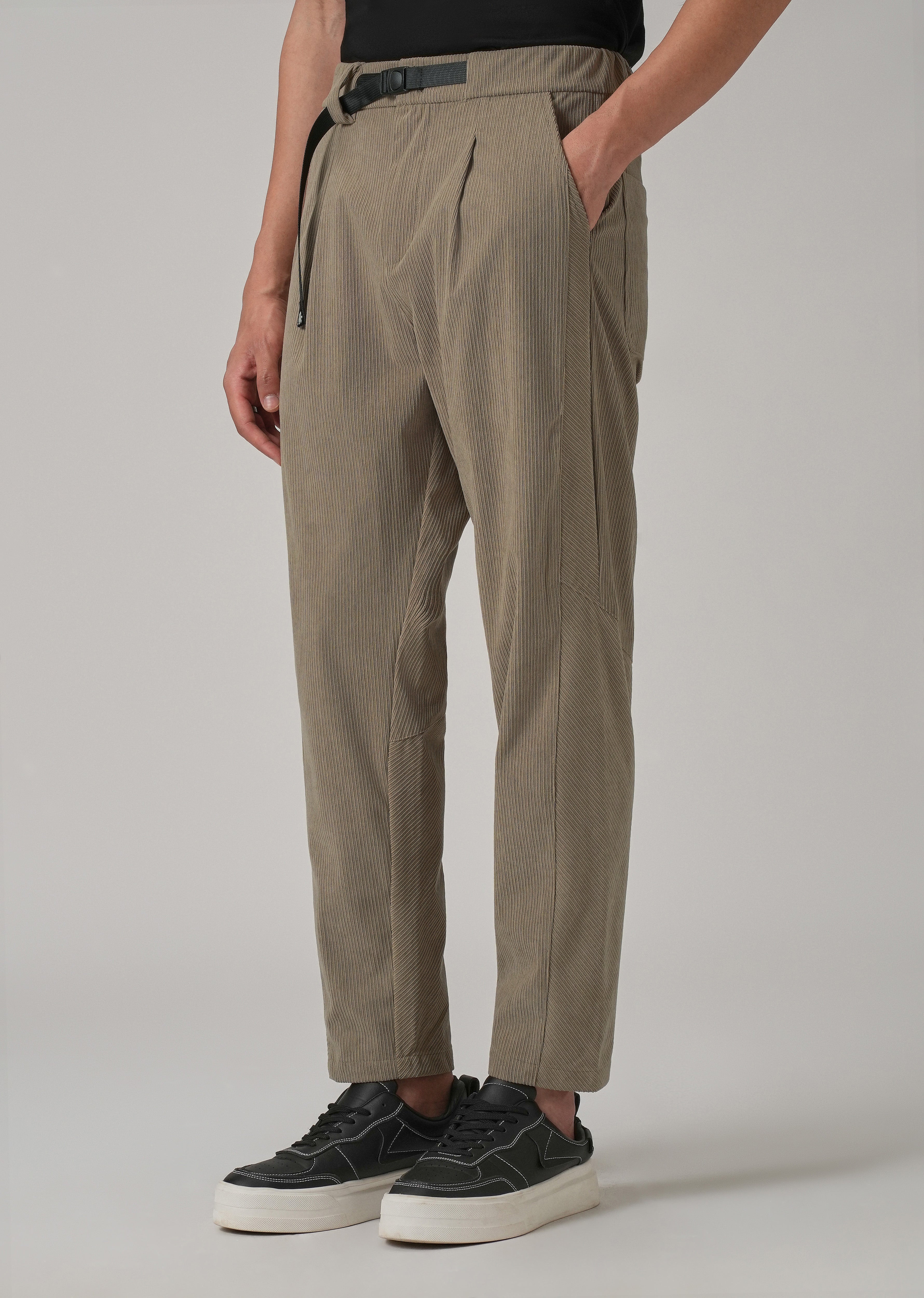 Beige Corduroy Belted Pant