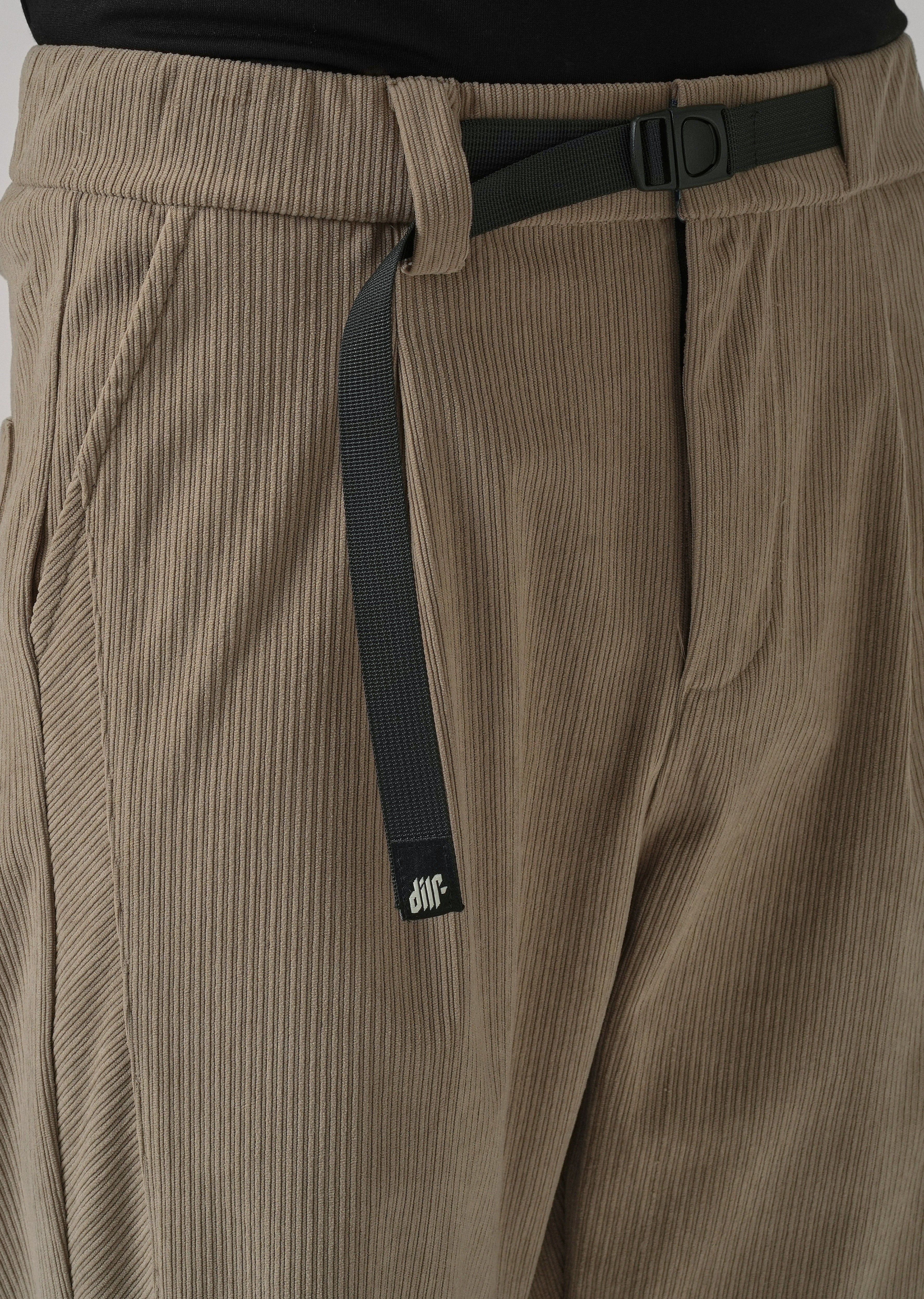 Beige Corduroy Belted Pant