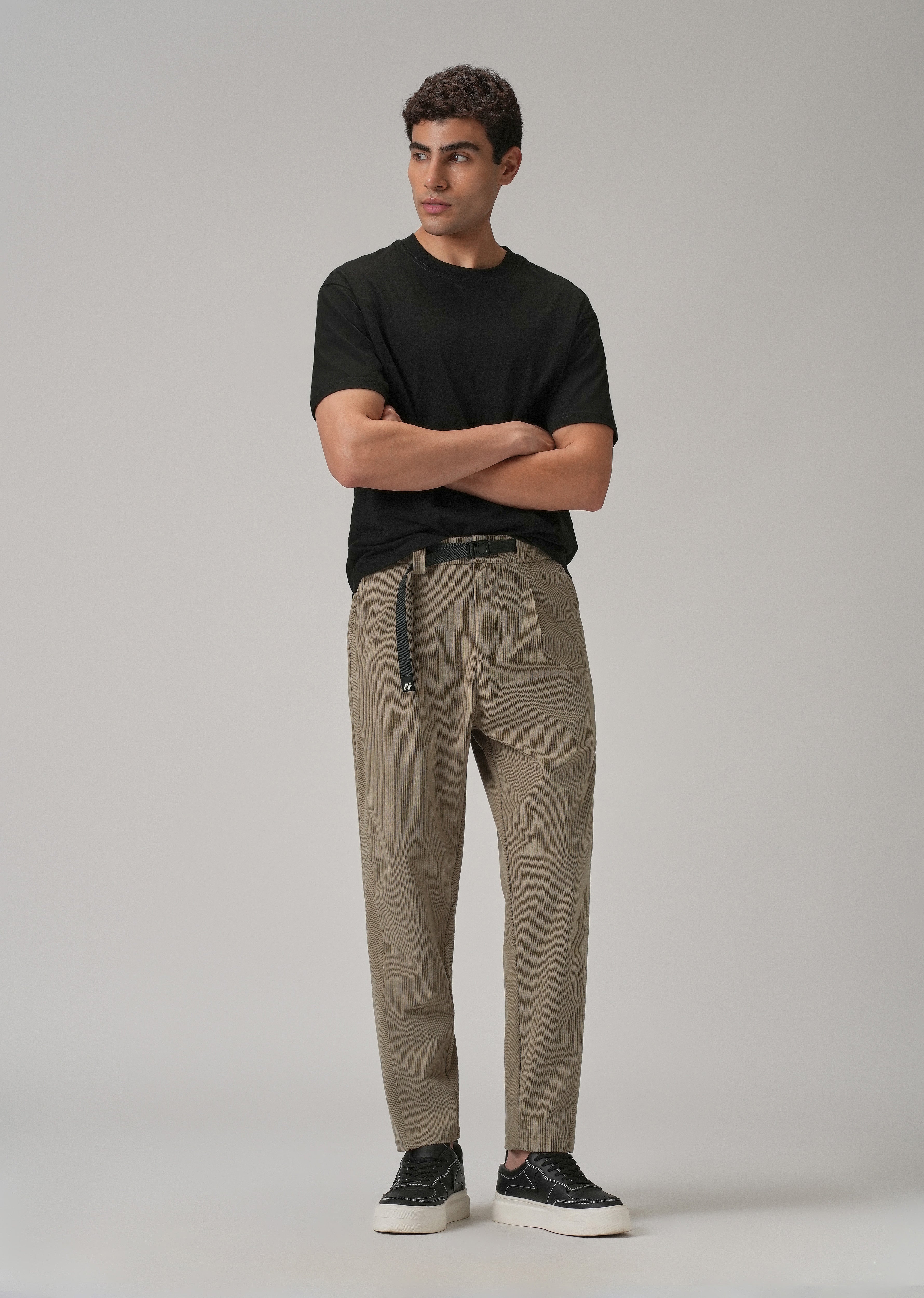 Beige Corduroy Belted Pant