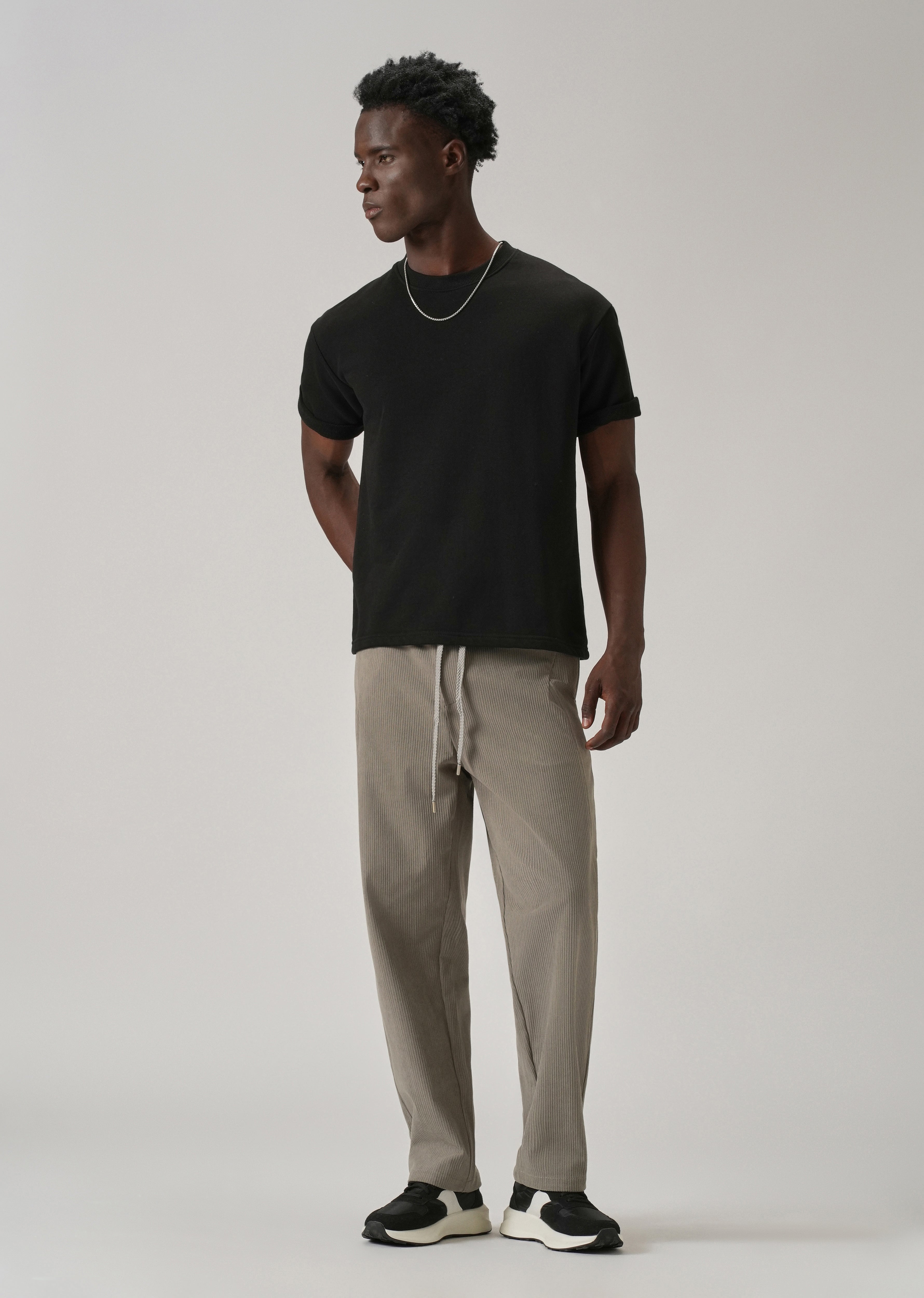 Beige Corduroy Drawstring Pant