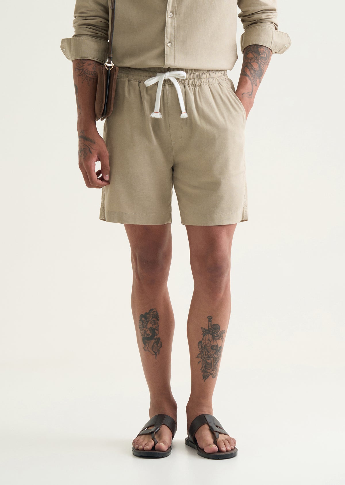 Beige Cotton Blend Shorts