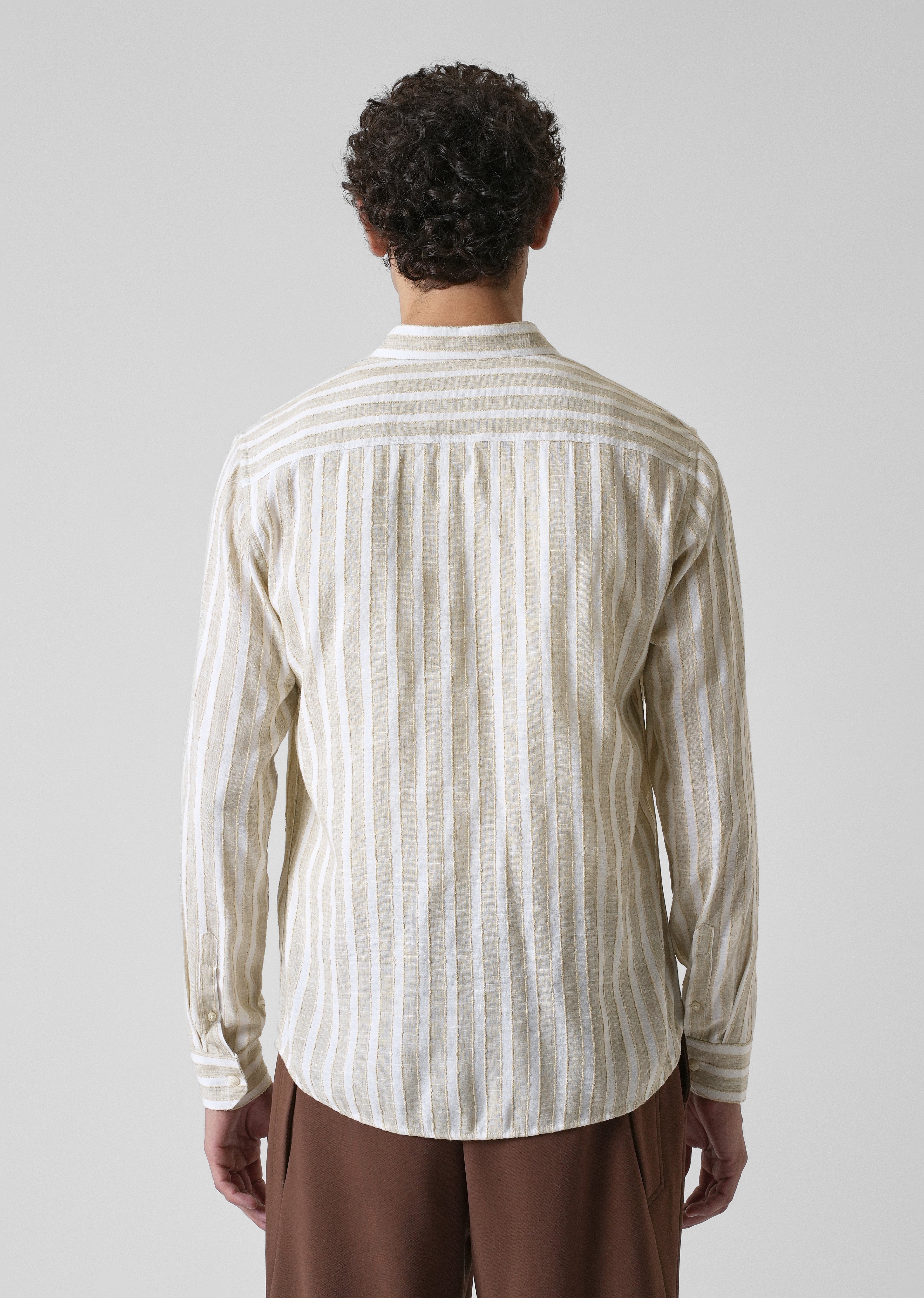 Beige Blended Cotton Striped Shirt