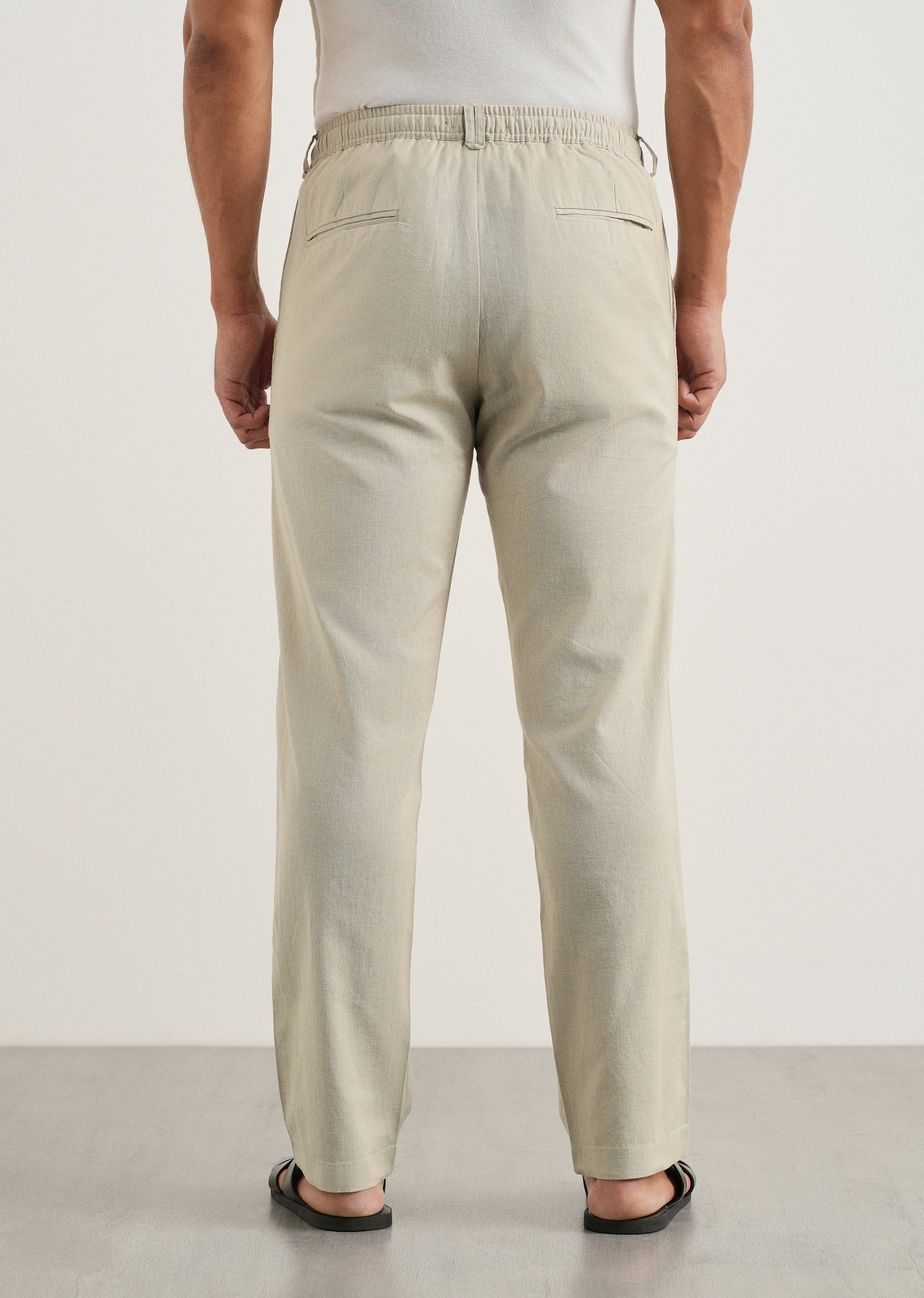 Beige Cotton Linen Regular Fit Pant