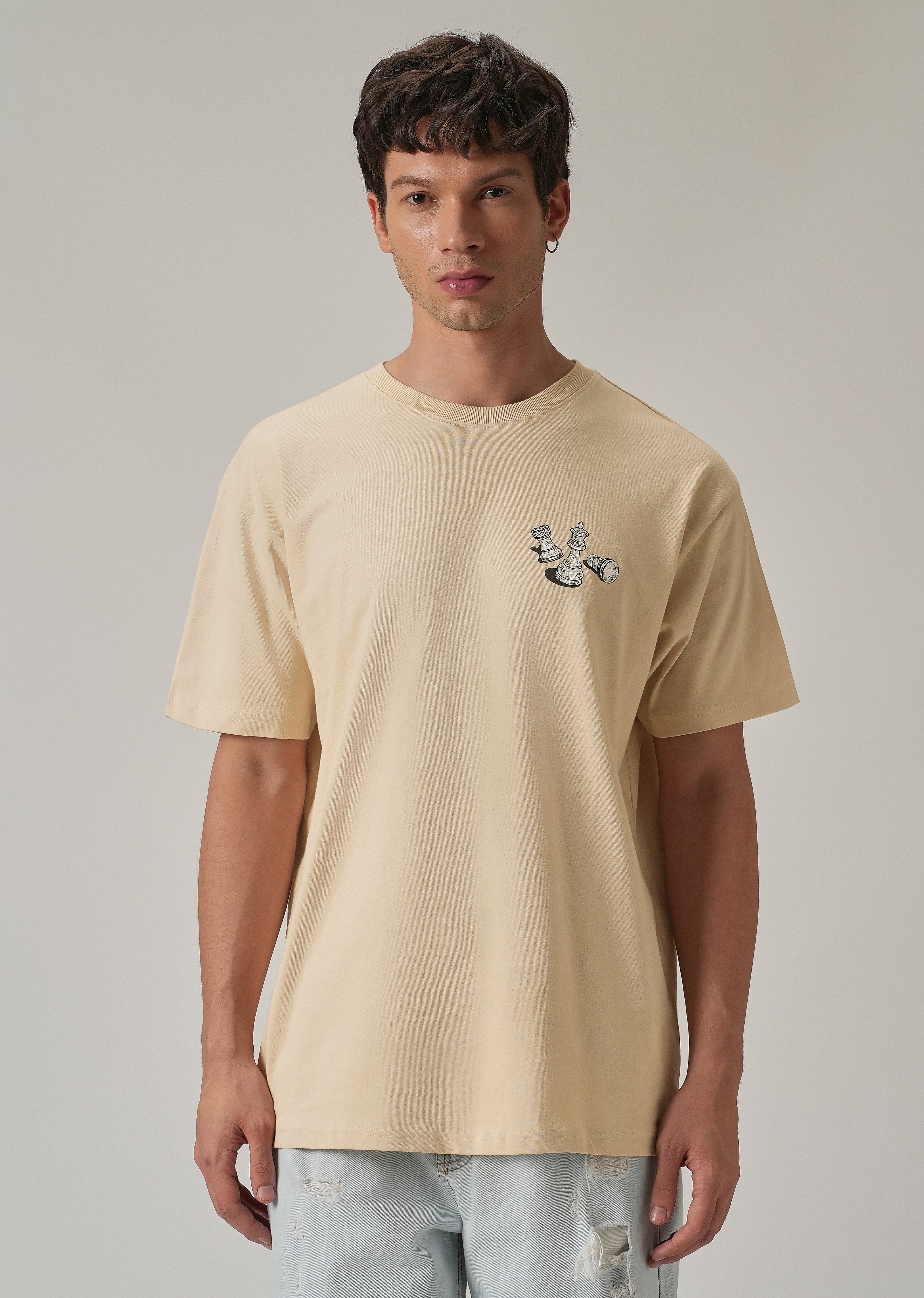 Beige Cream Back Printed Oversized T-Shirt