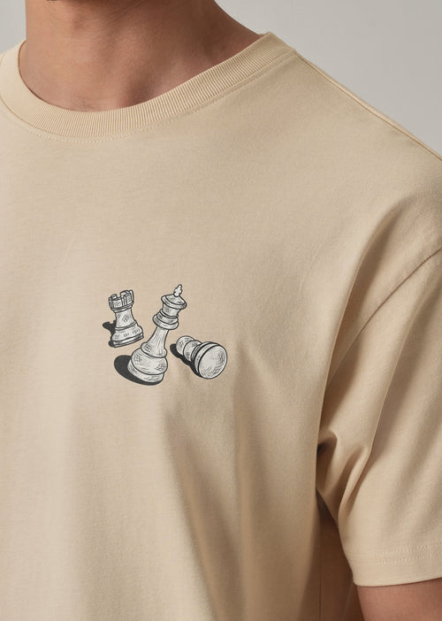 Beige Cream Back Printed Oversized T-Shirt