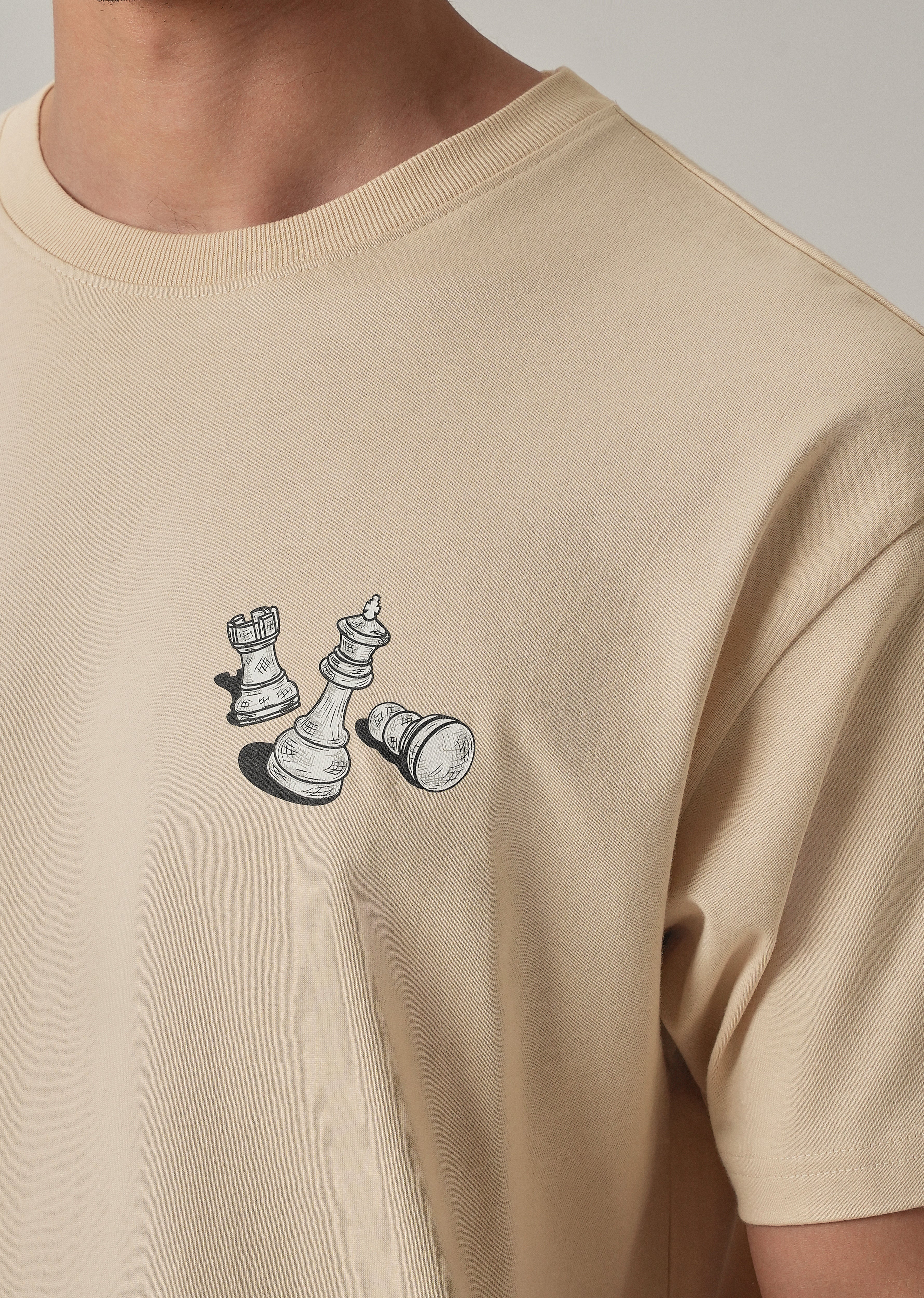 Beige Cream Back Printed Oversized T-Shirt