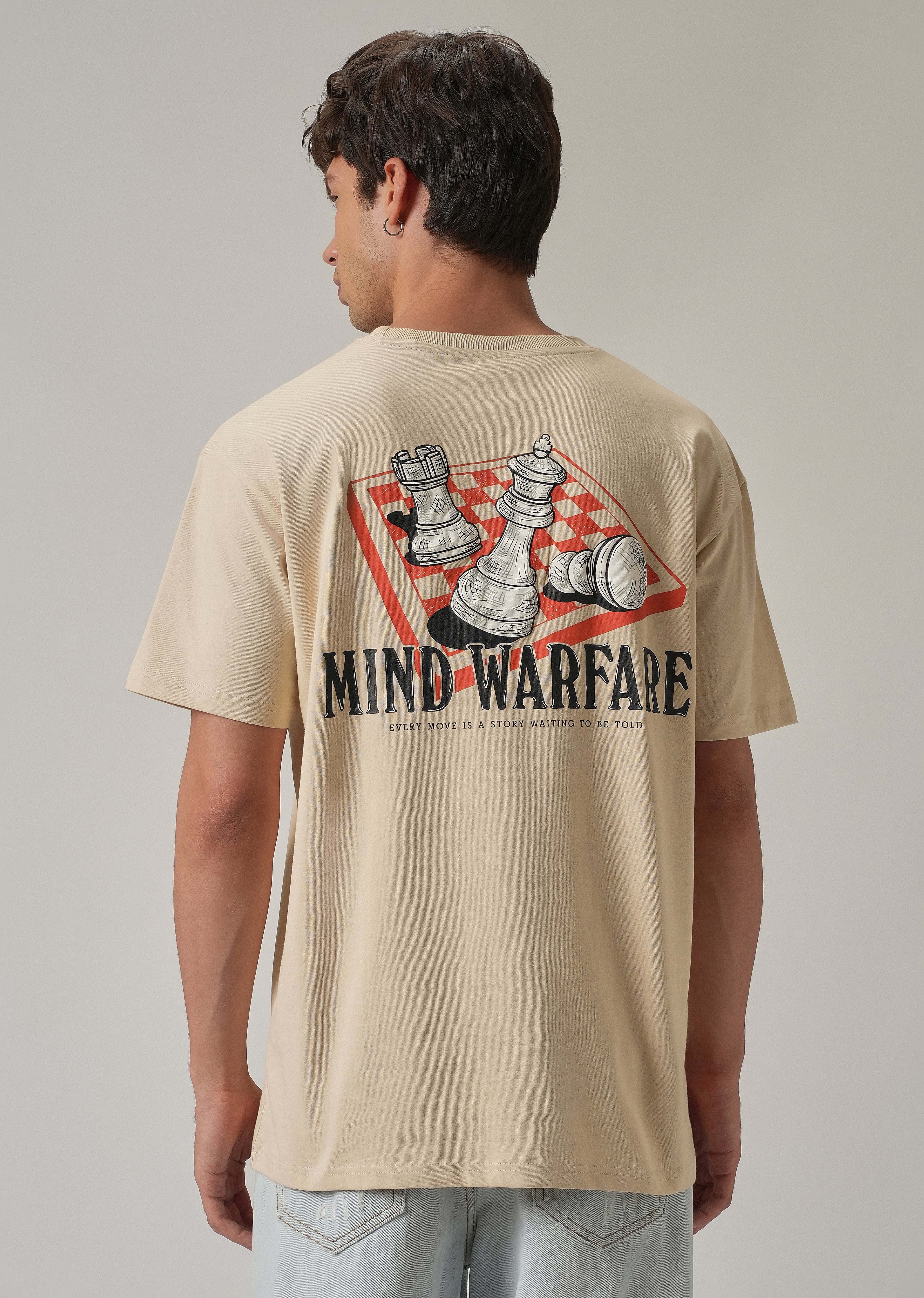 Beige Cream Back Printed Oversized T-Shirt