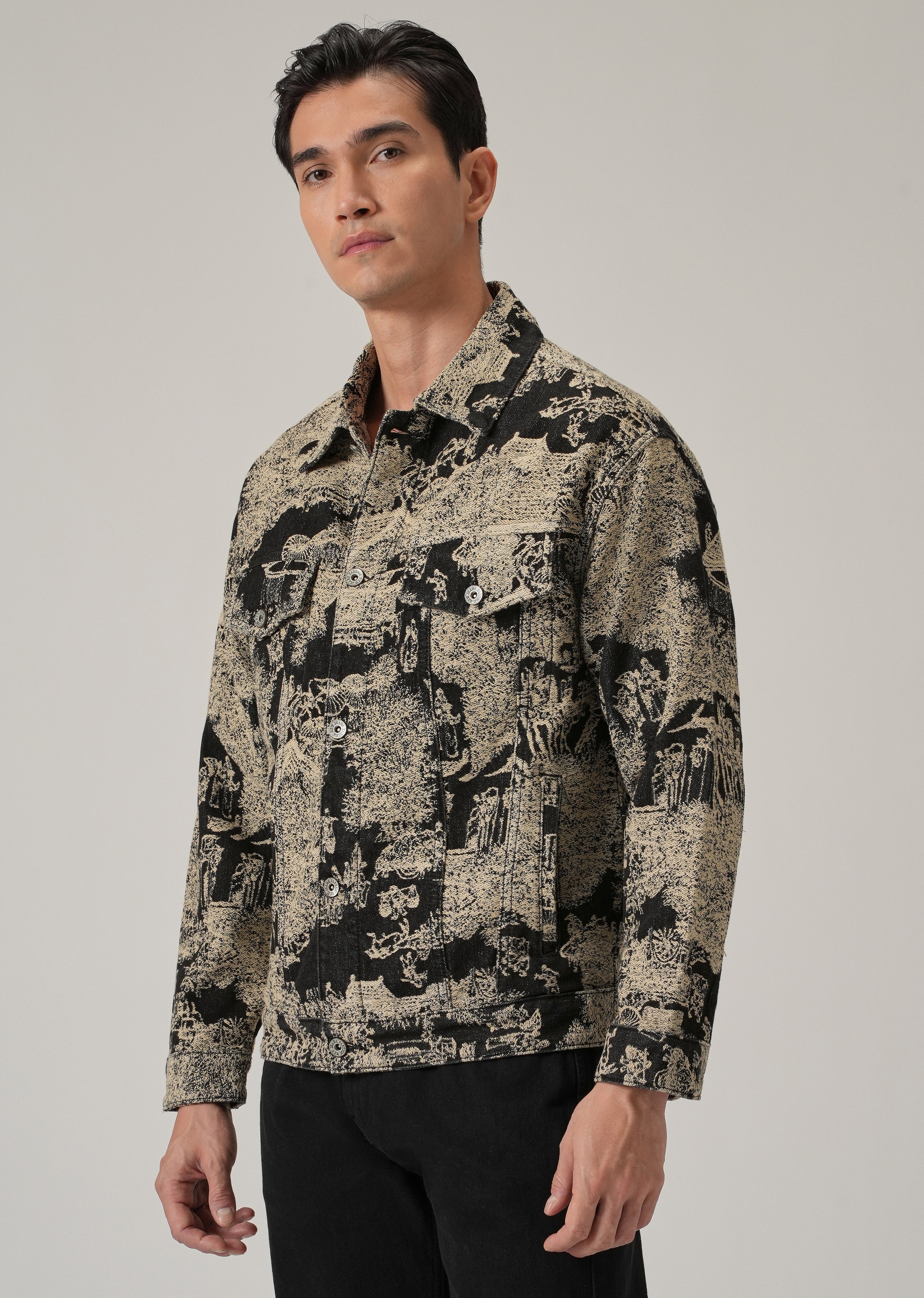 Beige Denim Jacquard Jacket
