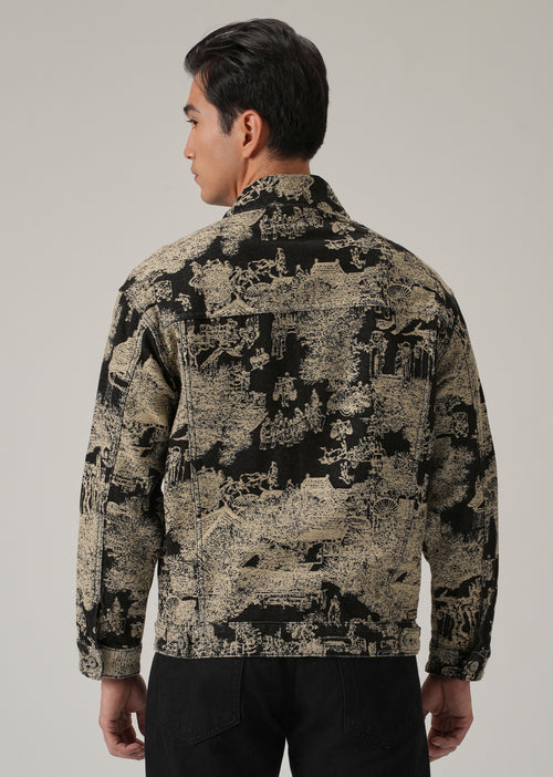 Beige Denim Jacquard Jacket