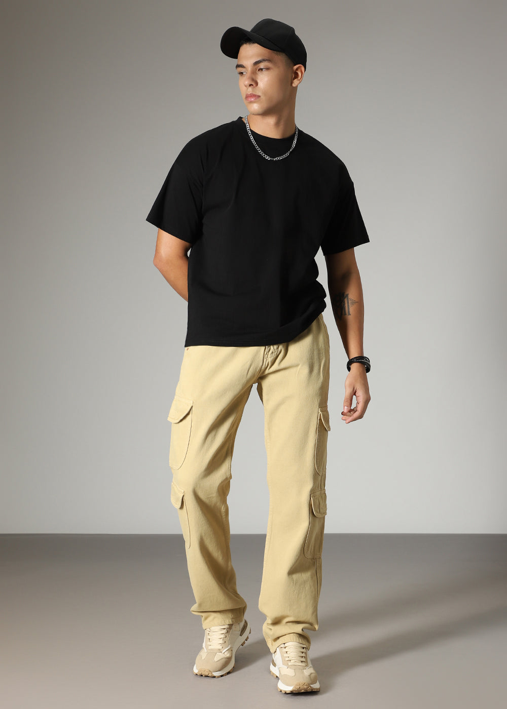 Beige Double Pocket Cargo Denim