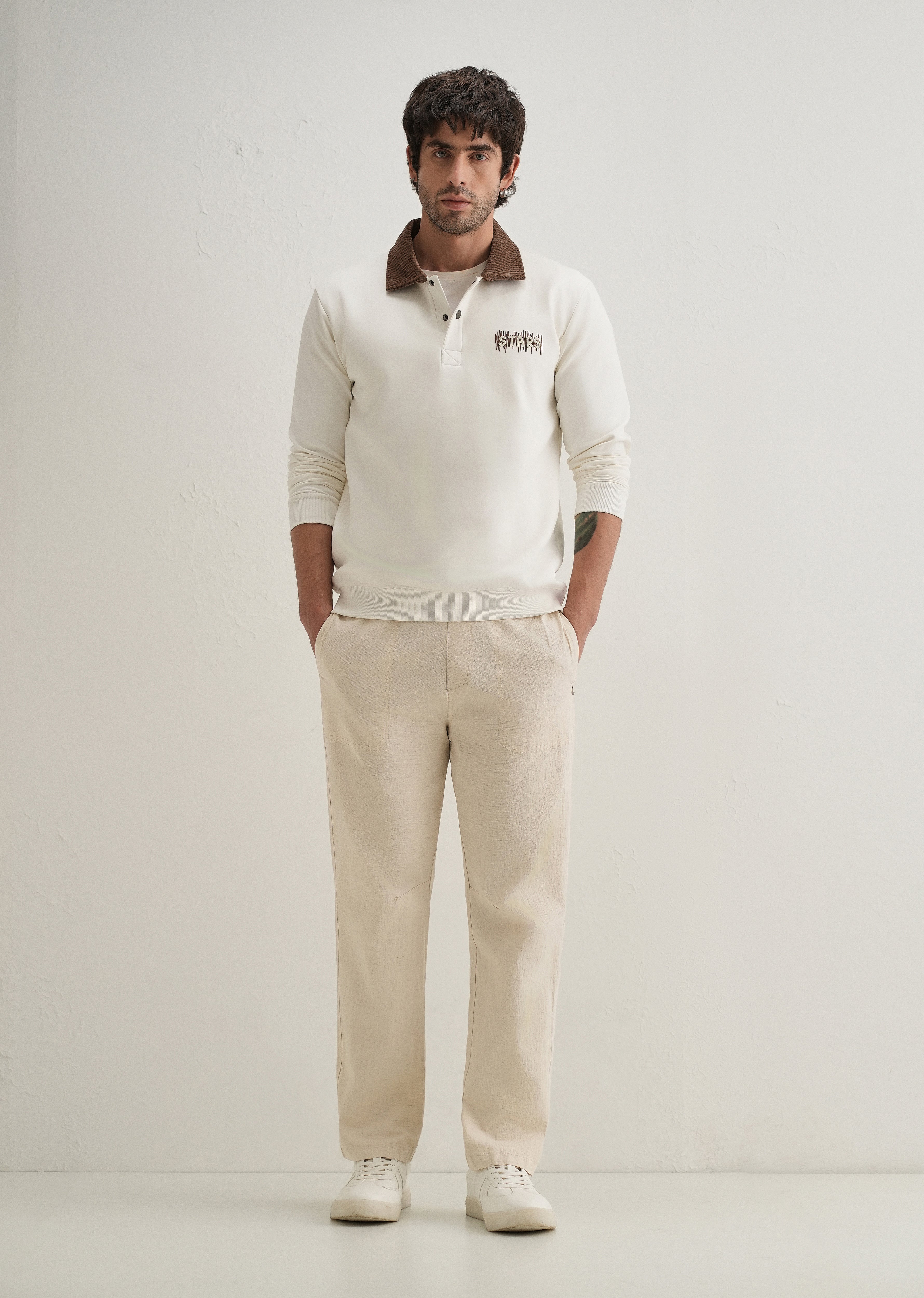 Beige Drawstring Cotton Linen Pant