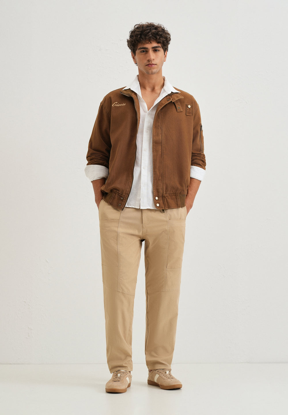 Beige Drawstring Panel Cargo