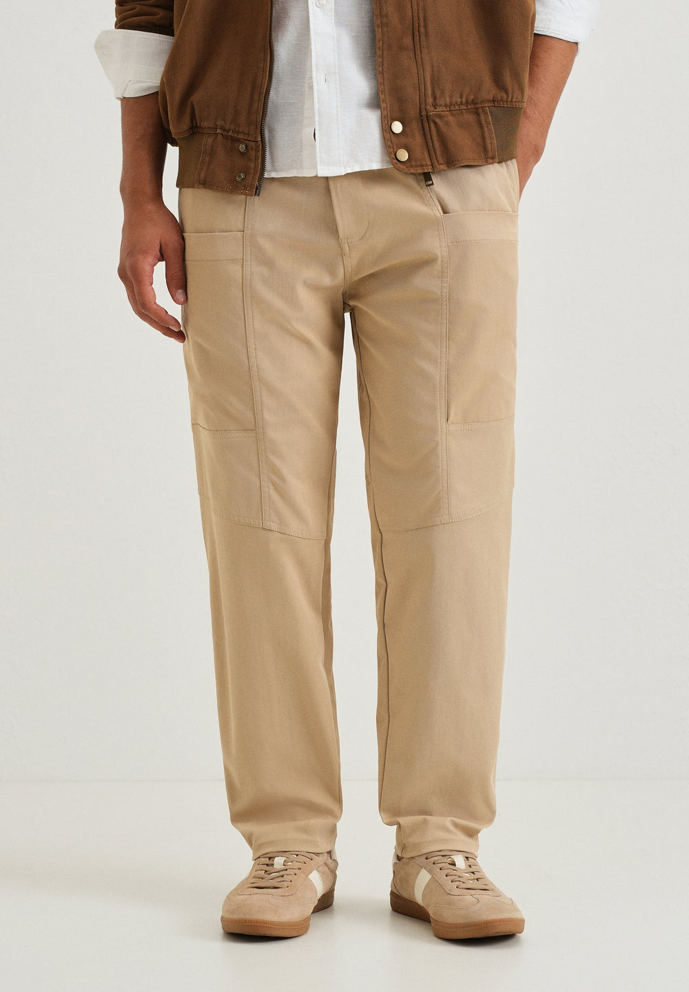 Beige Drawstring Panel Cargo