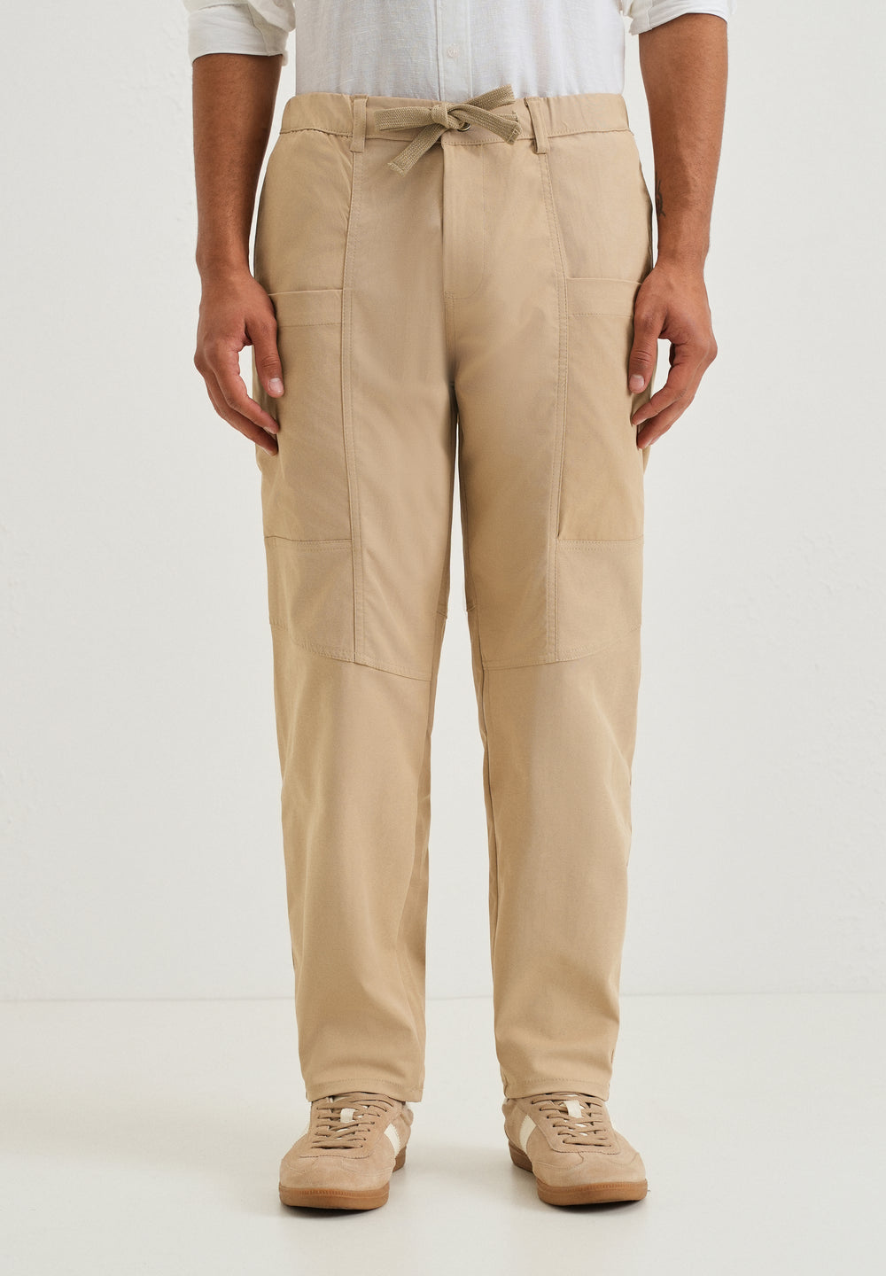 Beige Drawstring Panel Cargo