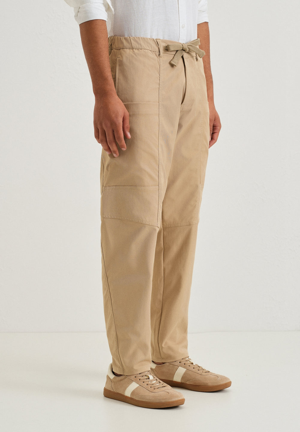 Beige Drawstring Panel Cargo