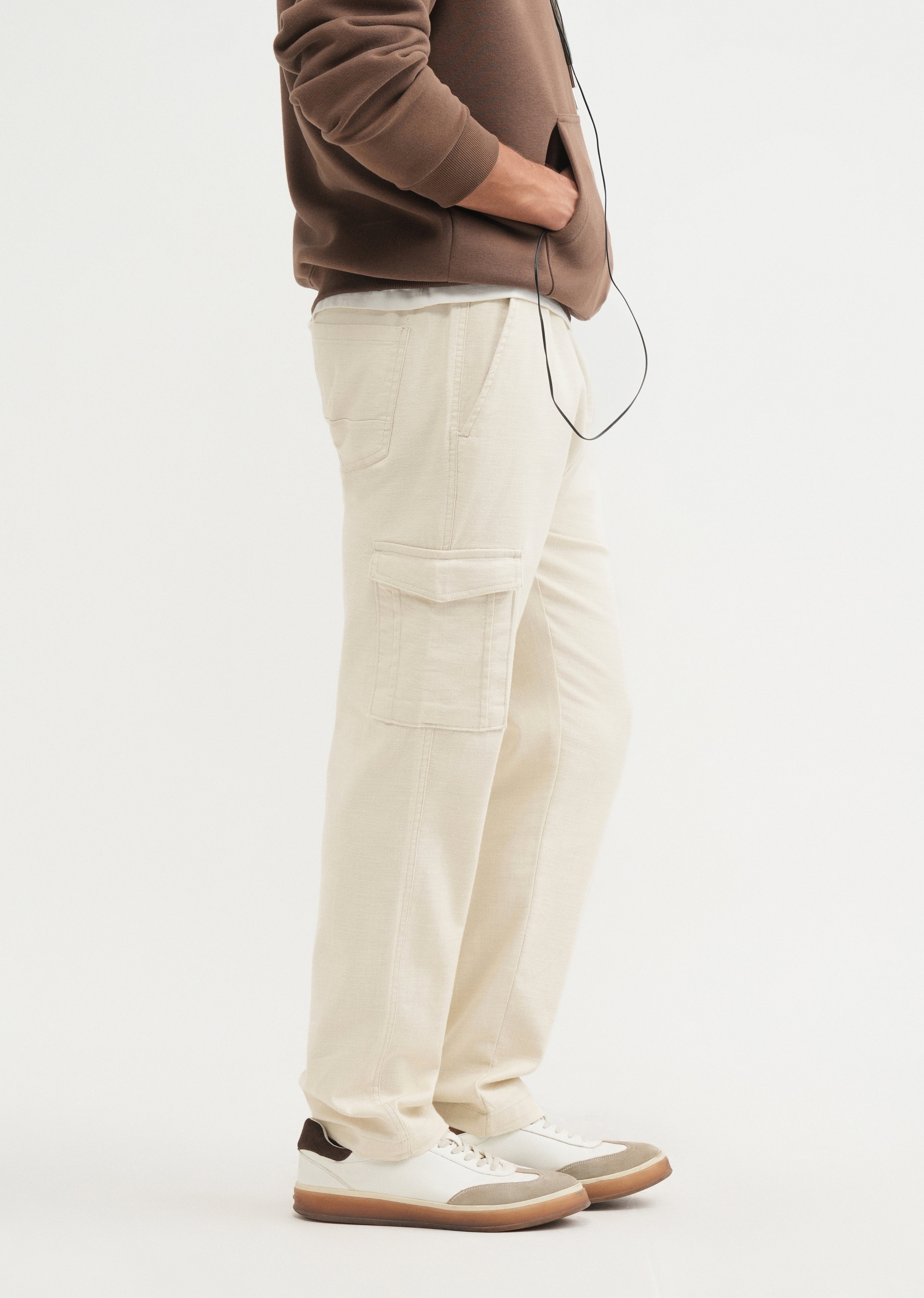 Beige Elasticated Relaxed Fit Cargo Pant