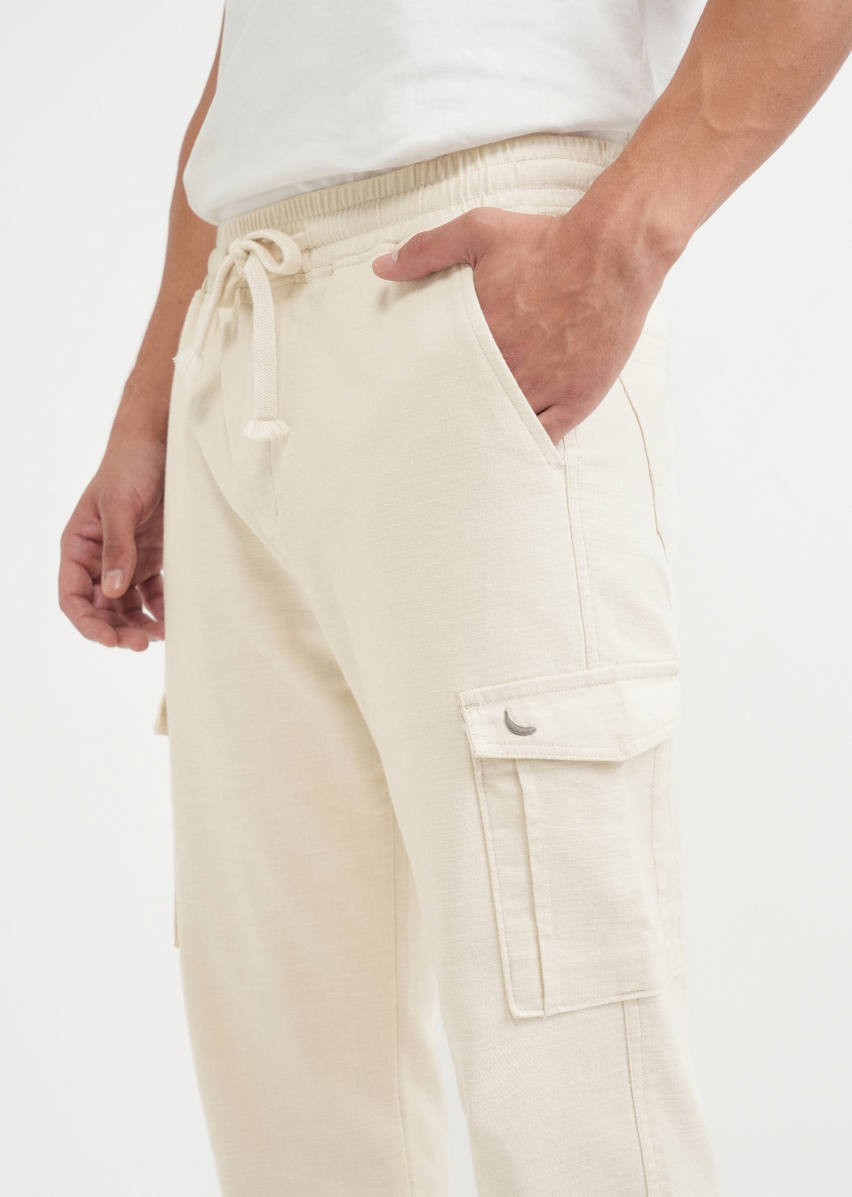 Beige Elasticated Relaxed Fit Cargo Pant