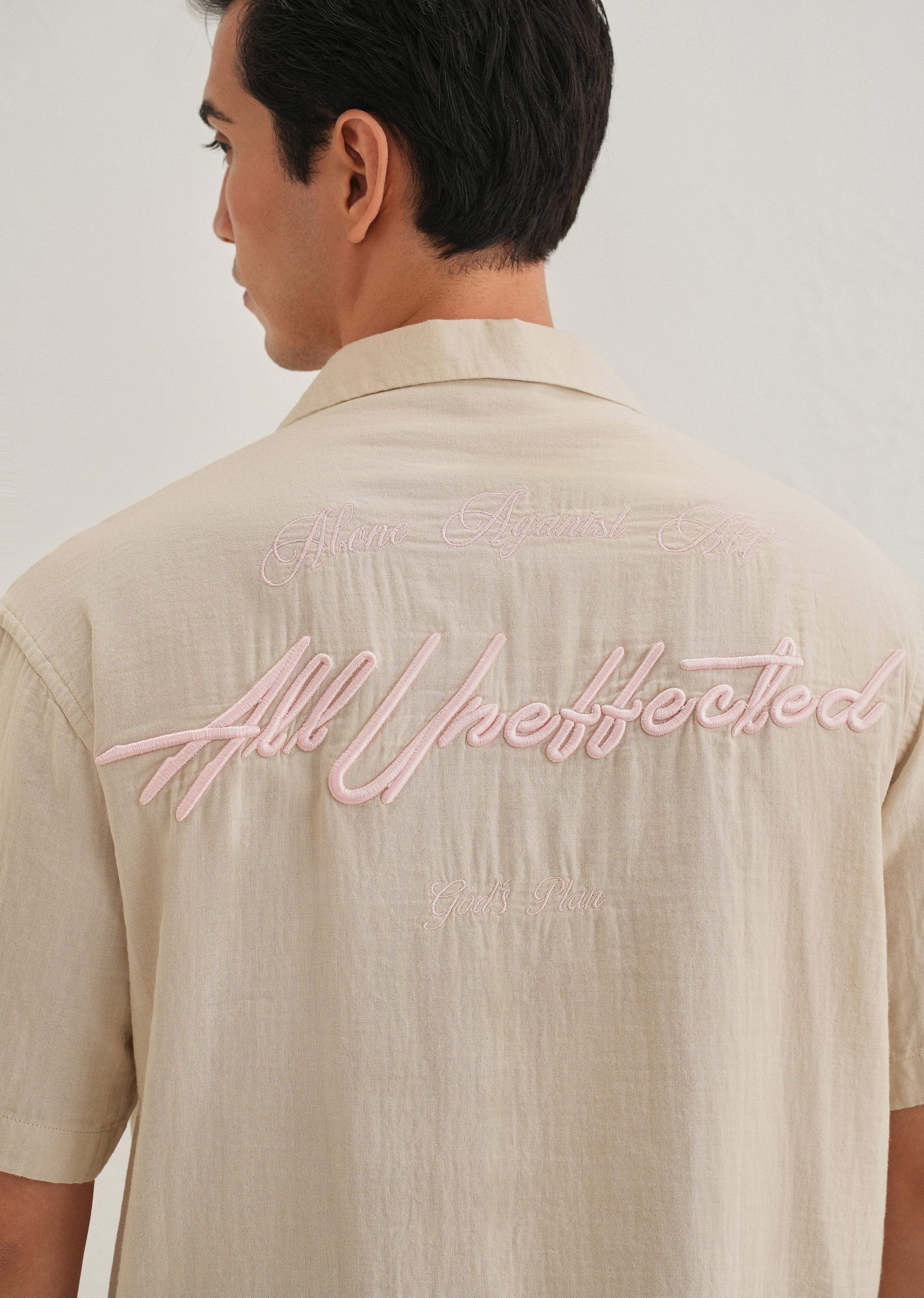 Beige Embroidered Double Cloth Cotton Shirt