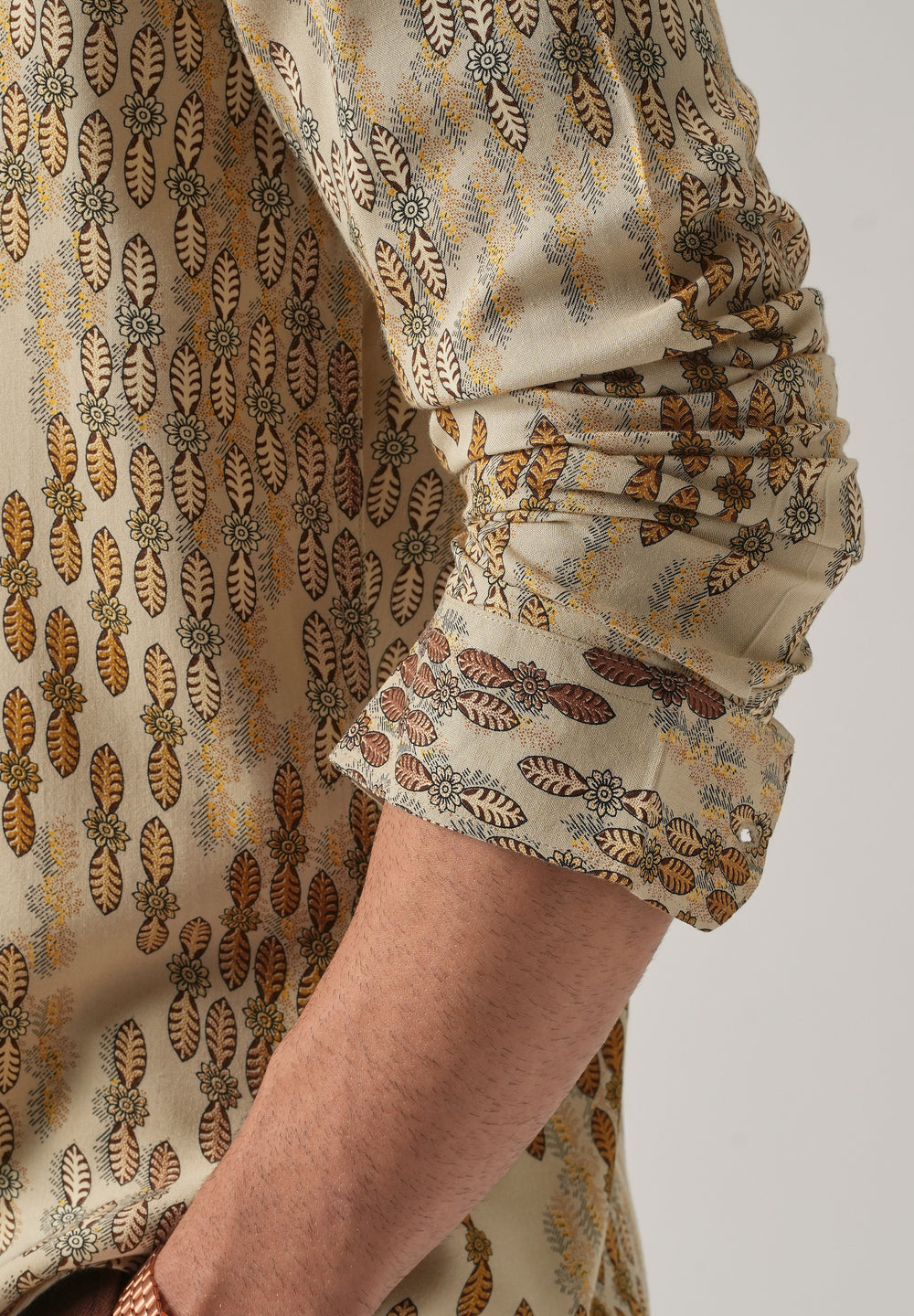 Beige Ethnic Print Feather Shirt