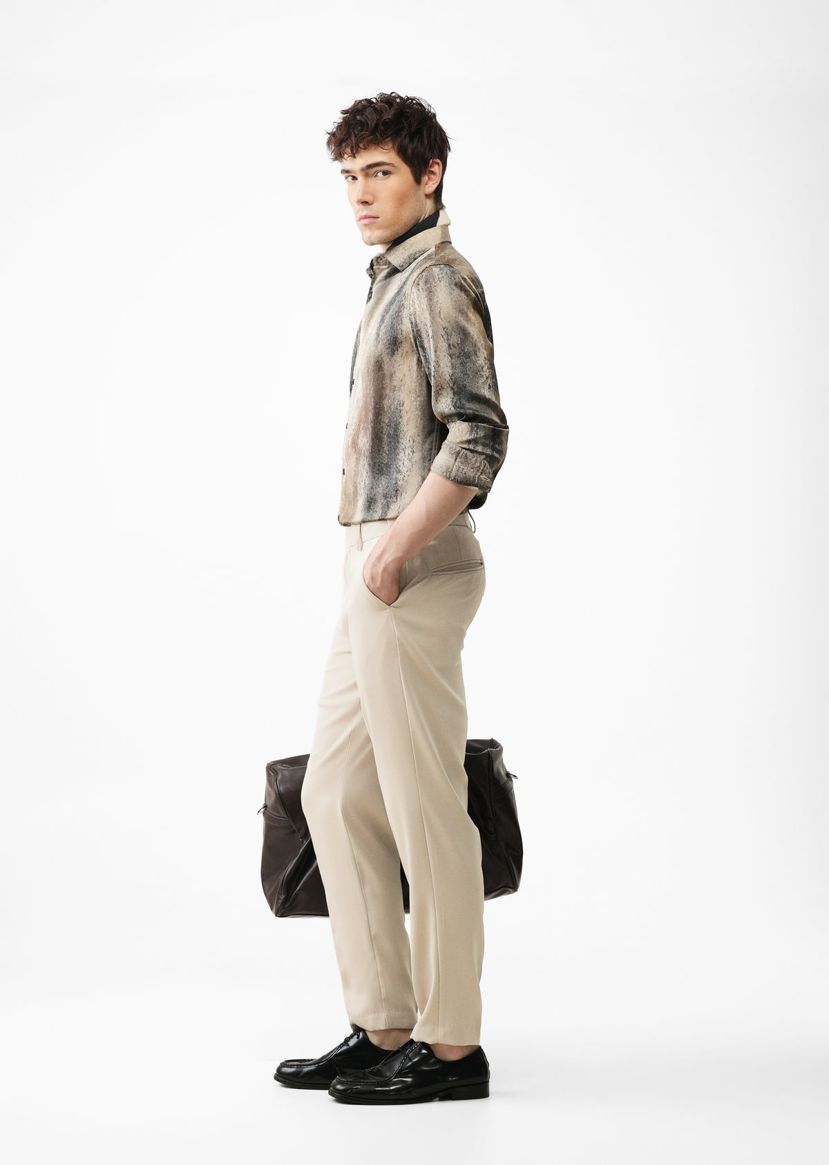 Beige Flex Waist Slim Fit Trouser