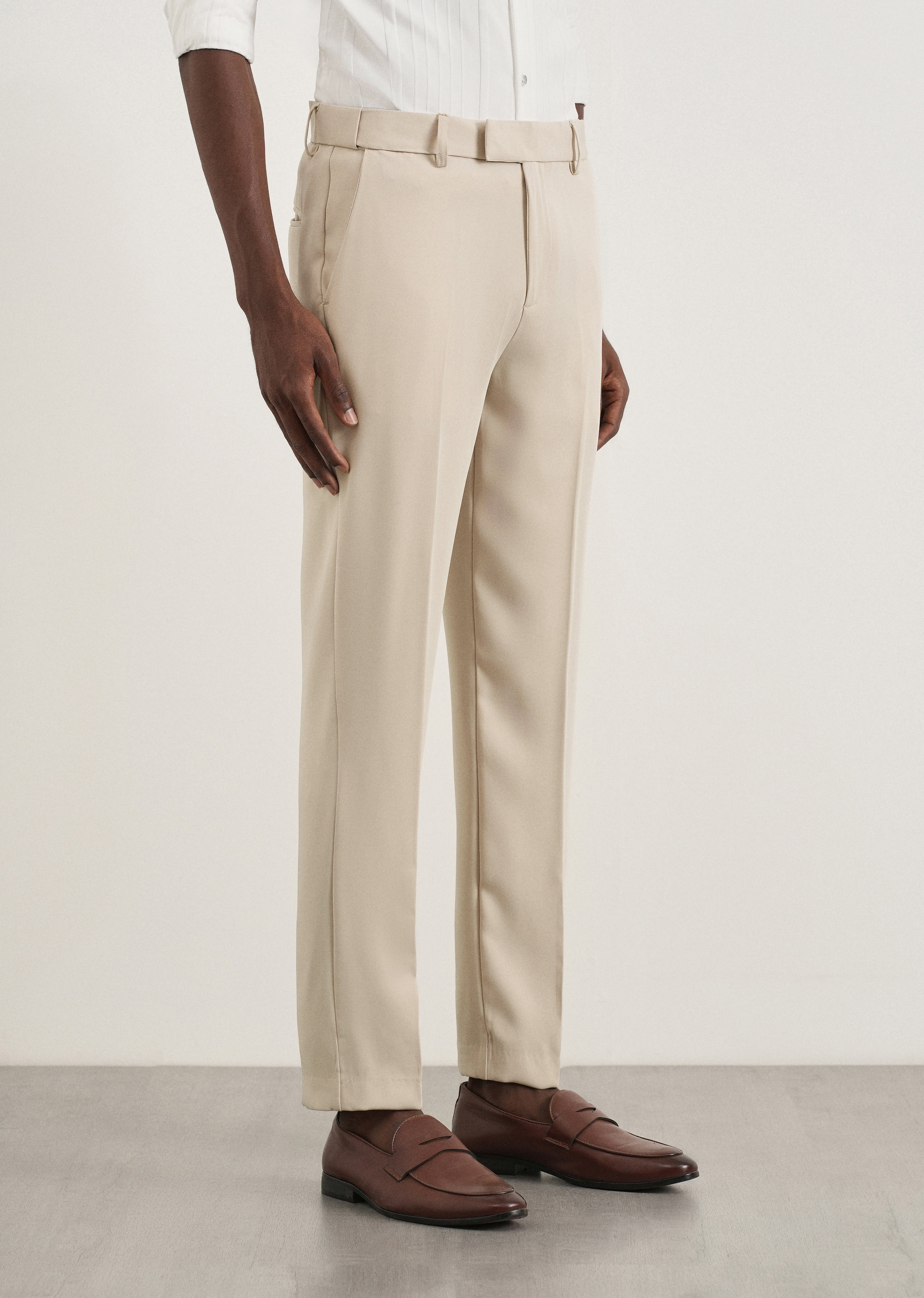 Ecru Flex Waist Slim Fit Trouser