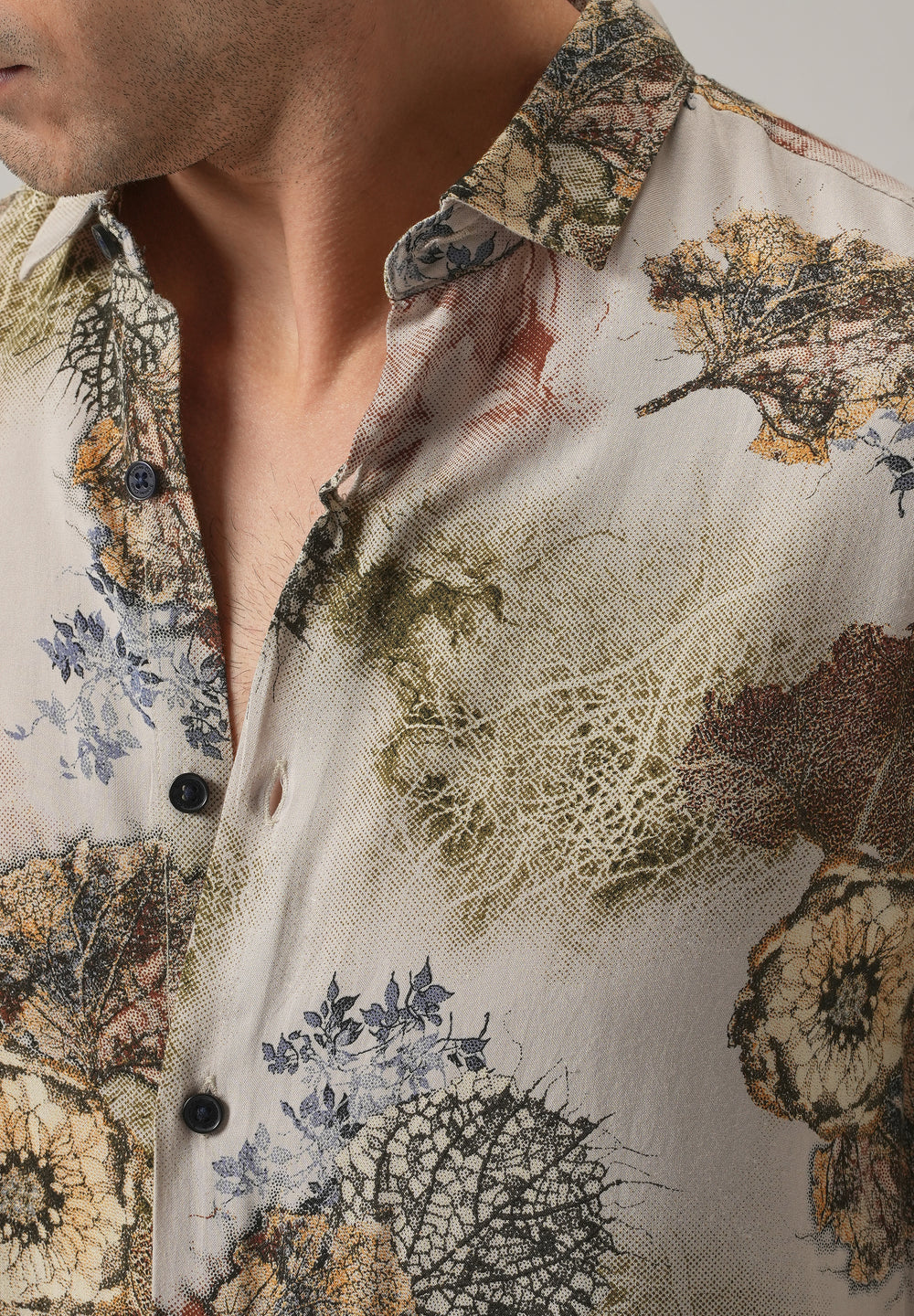 Beige Flora Print Feather Shirt