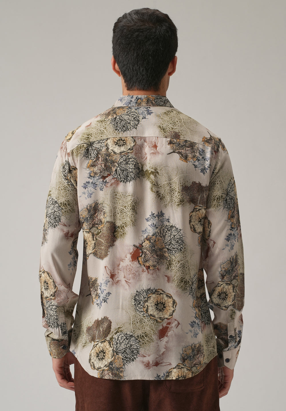 Beige Flora Print Feather Shirt