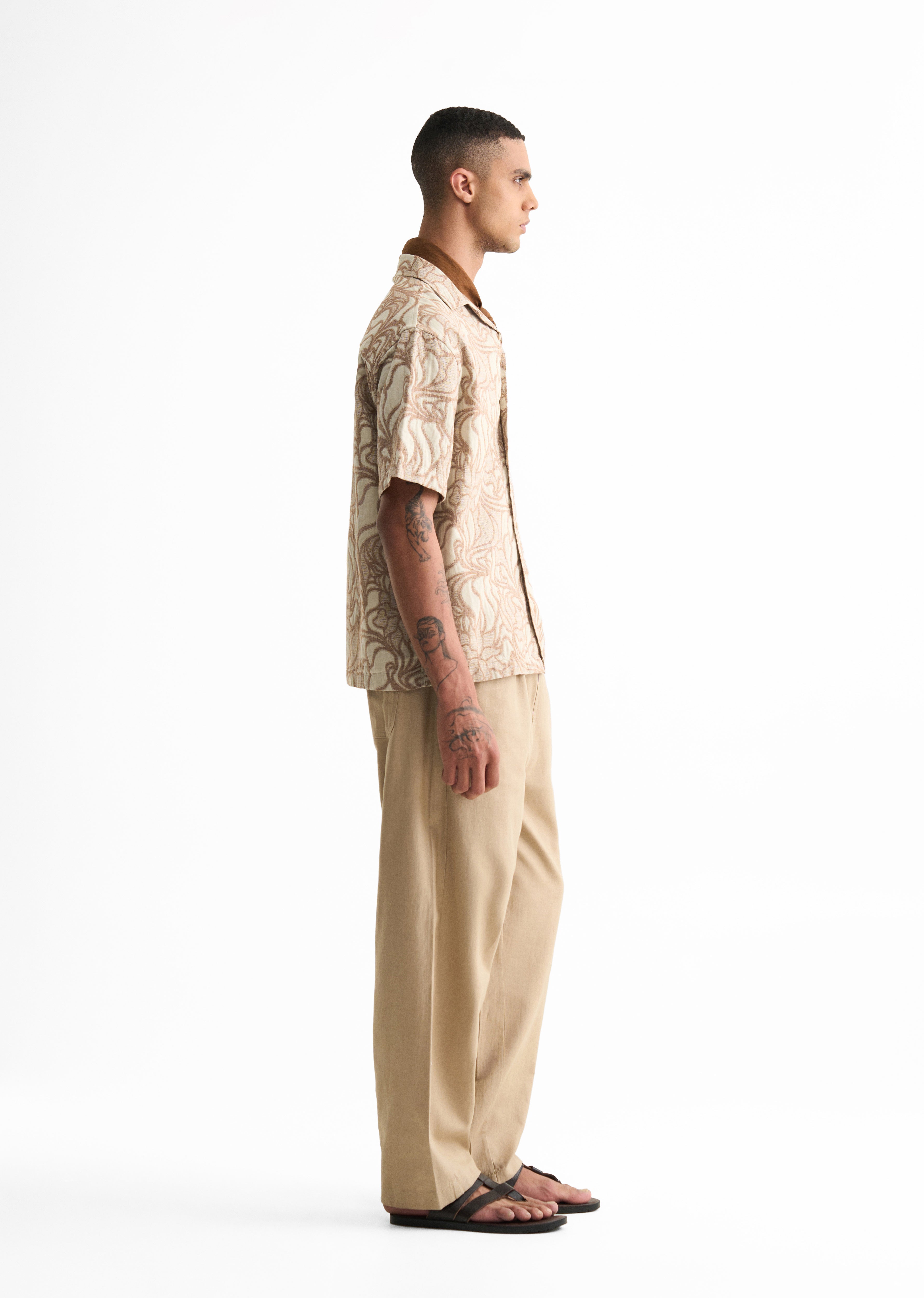 Beige Floral Jacquard Boxy Shirt
