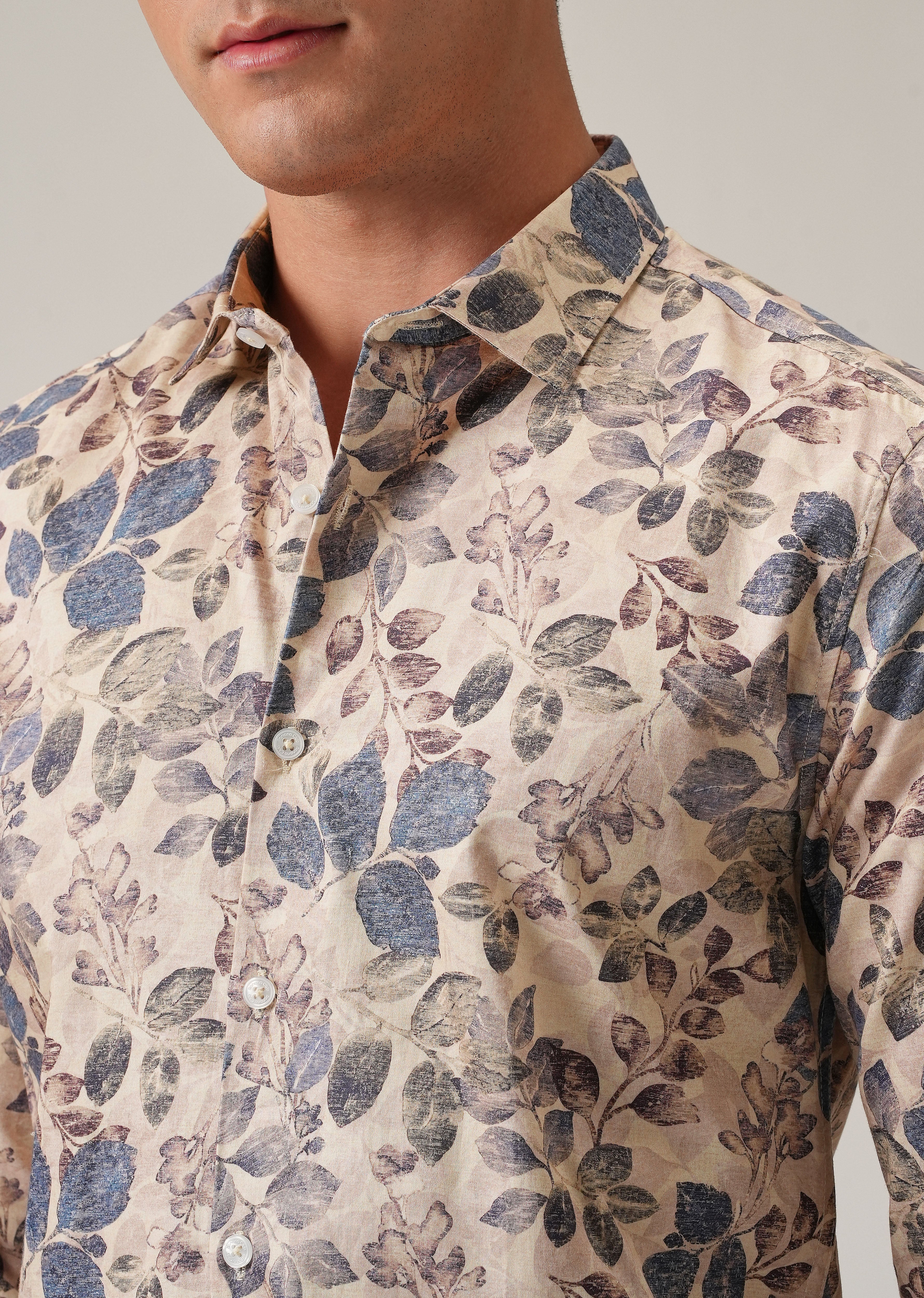 Beige Floral Print Shirt