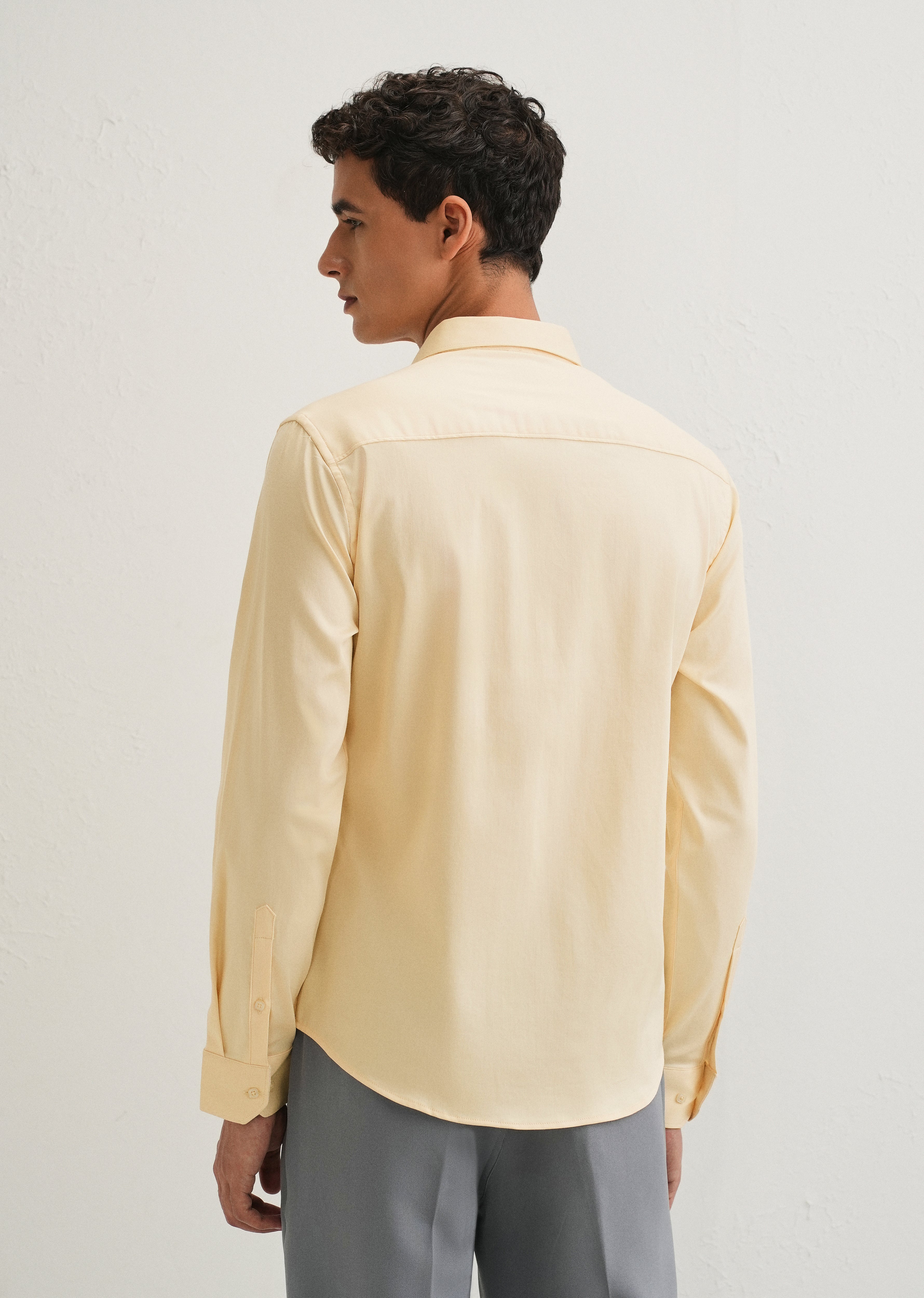 Beige Front Panel Open Pleat Shirt